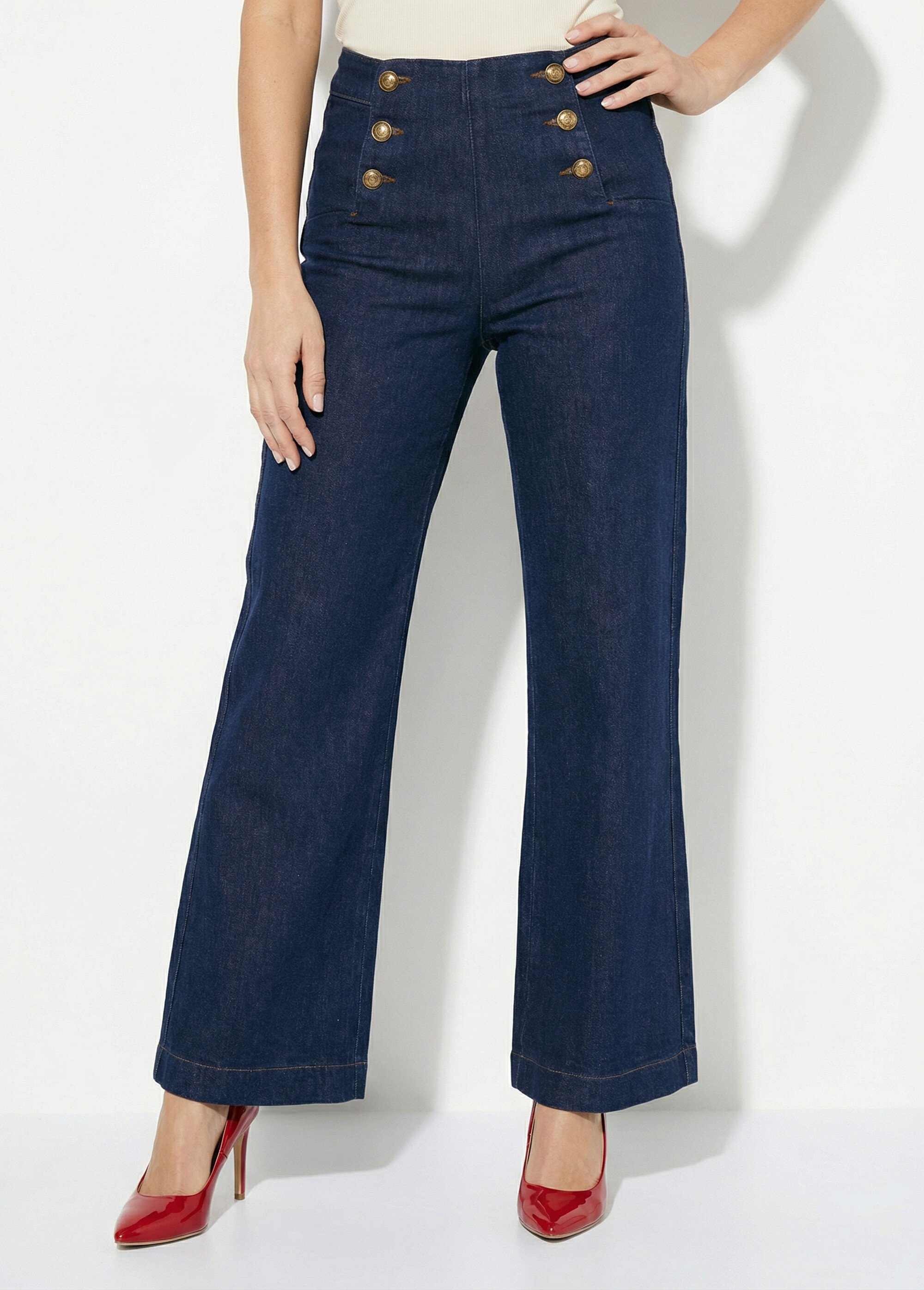 Jean à pont coupe large, spécial GRANDE Femme Bleu OR-JD610 FA1