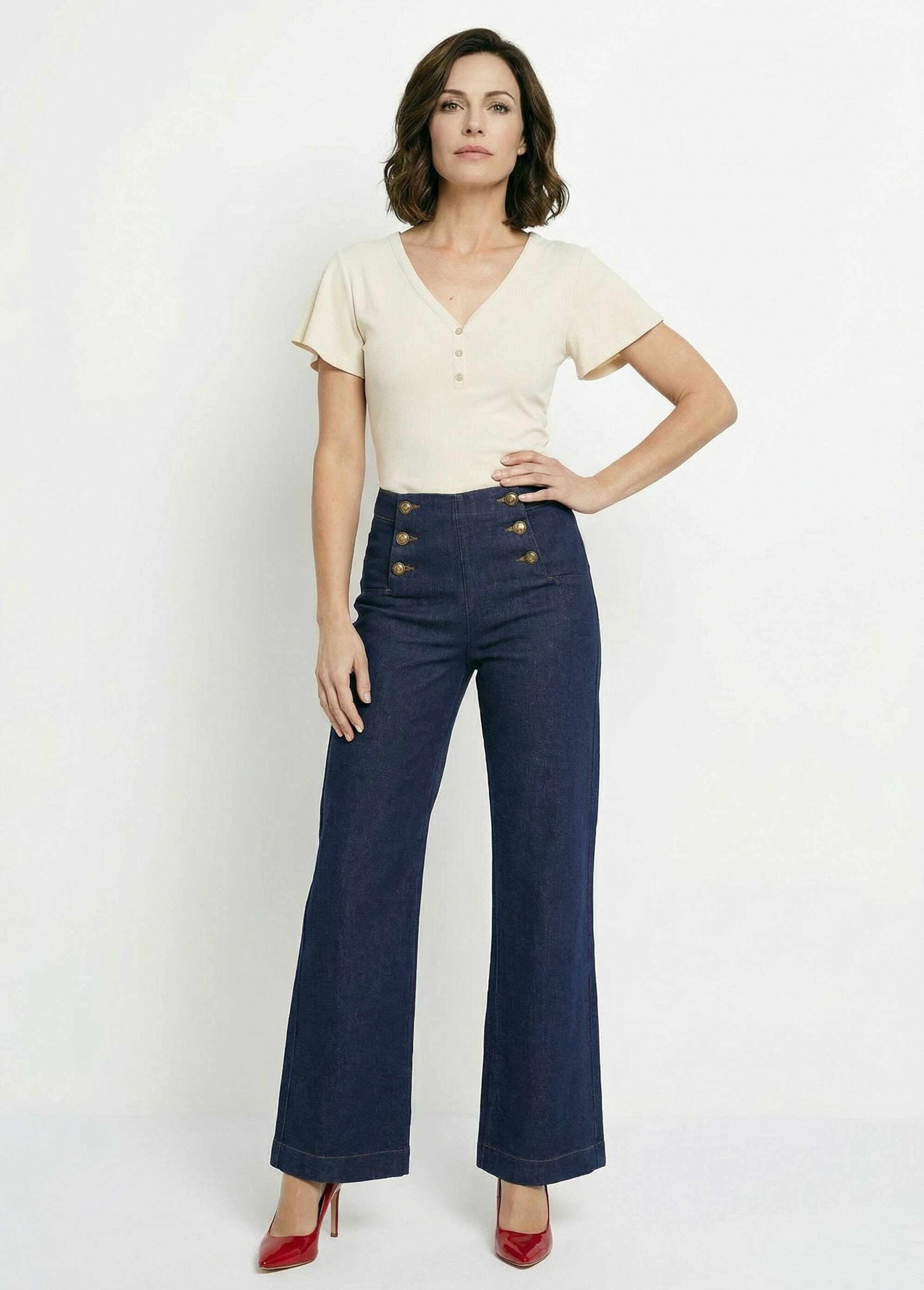 Jean à pont coupe large, spécial GRANDE Femme Bleu OR-JD610 SF1