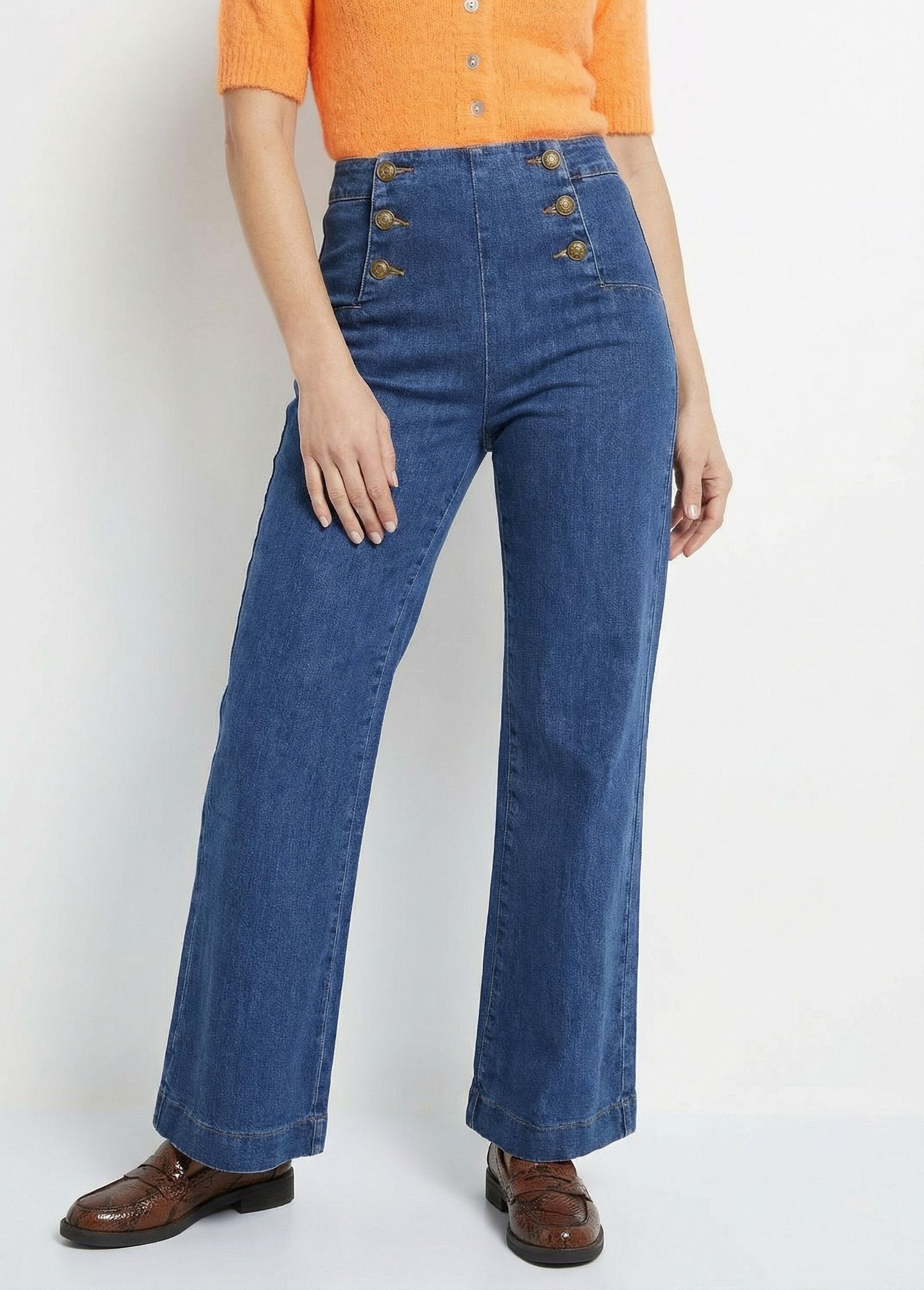 Jean à pont coupe large, spécial GRANDE Femme Bleu OR-JD610 FA1