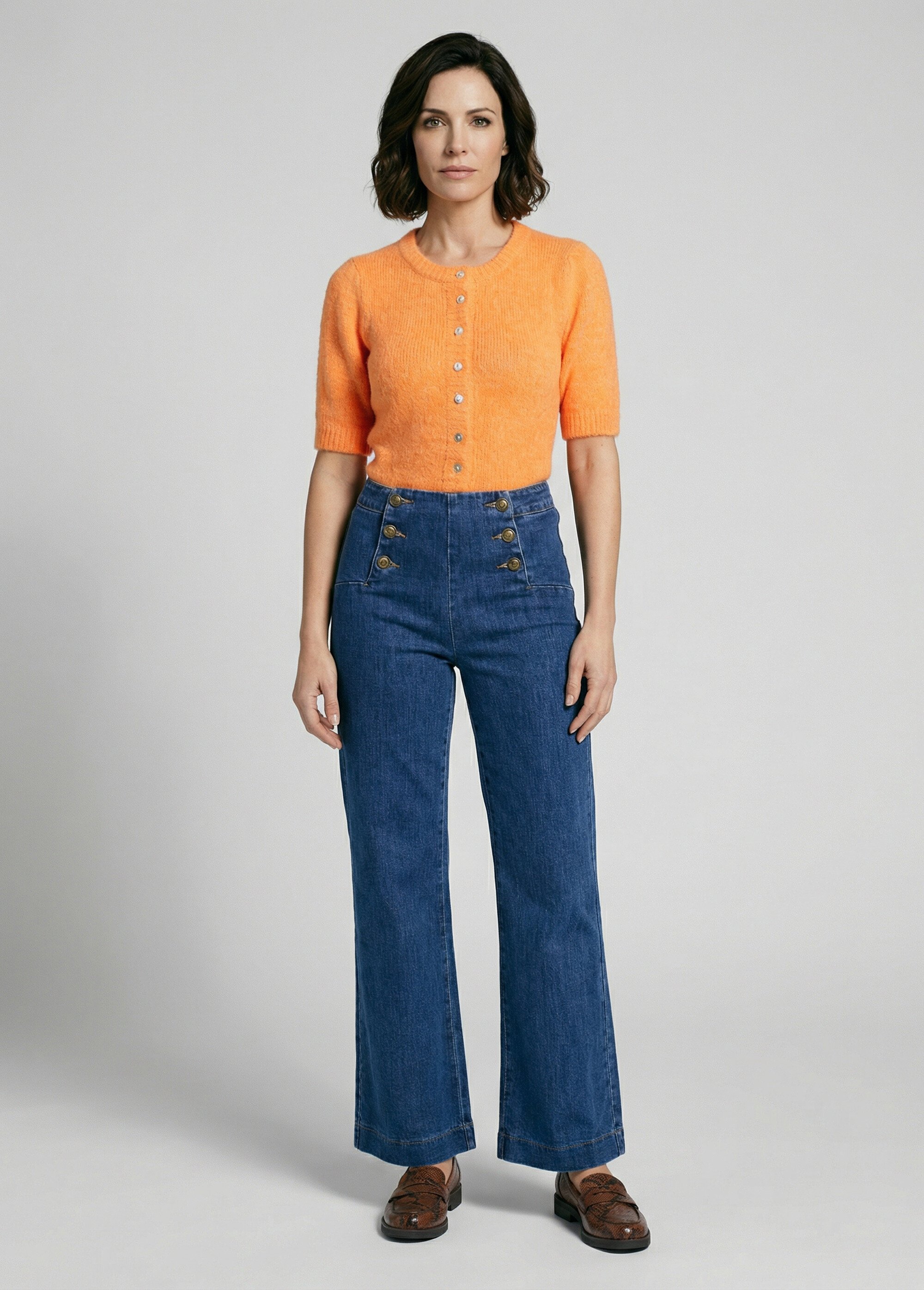 Jean à pont coupe large, spécial GRANDE Femme Bleu OR-JD610 SF1