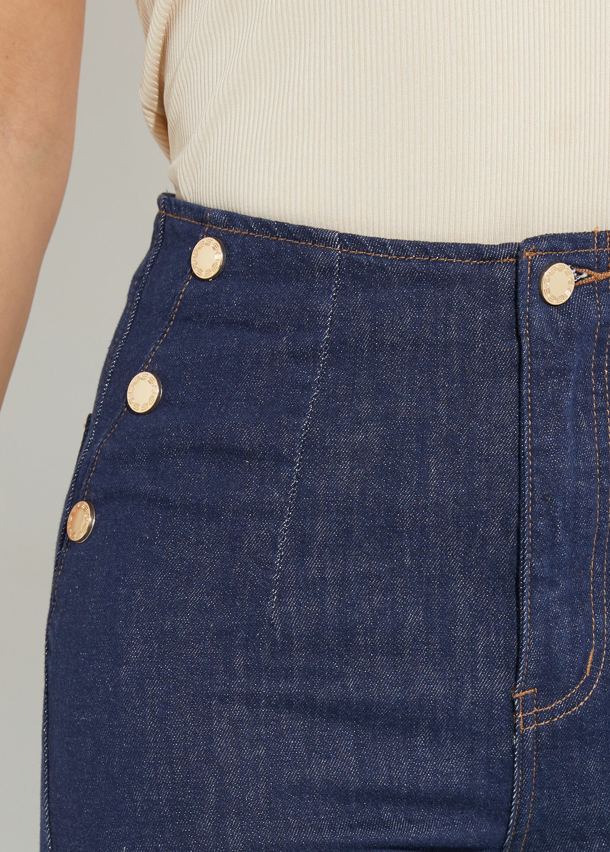 Jean cintré coupe large, spécial PETITE Femme Bleu OR-JD484 DE1