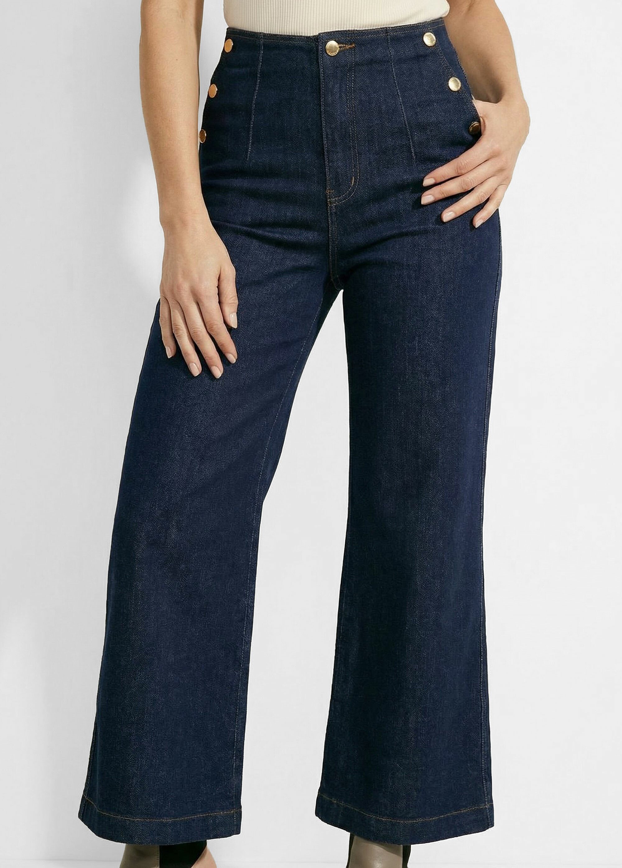 Jean cintré coupe large, spécial PETITE Femme Bleu OR-JD484 FA1