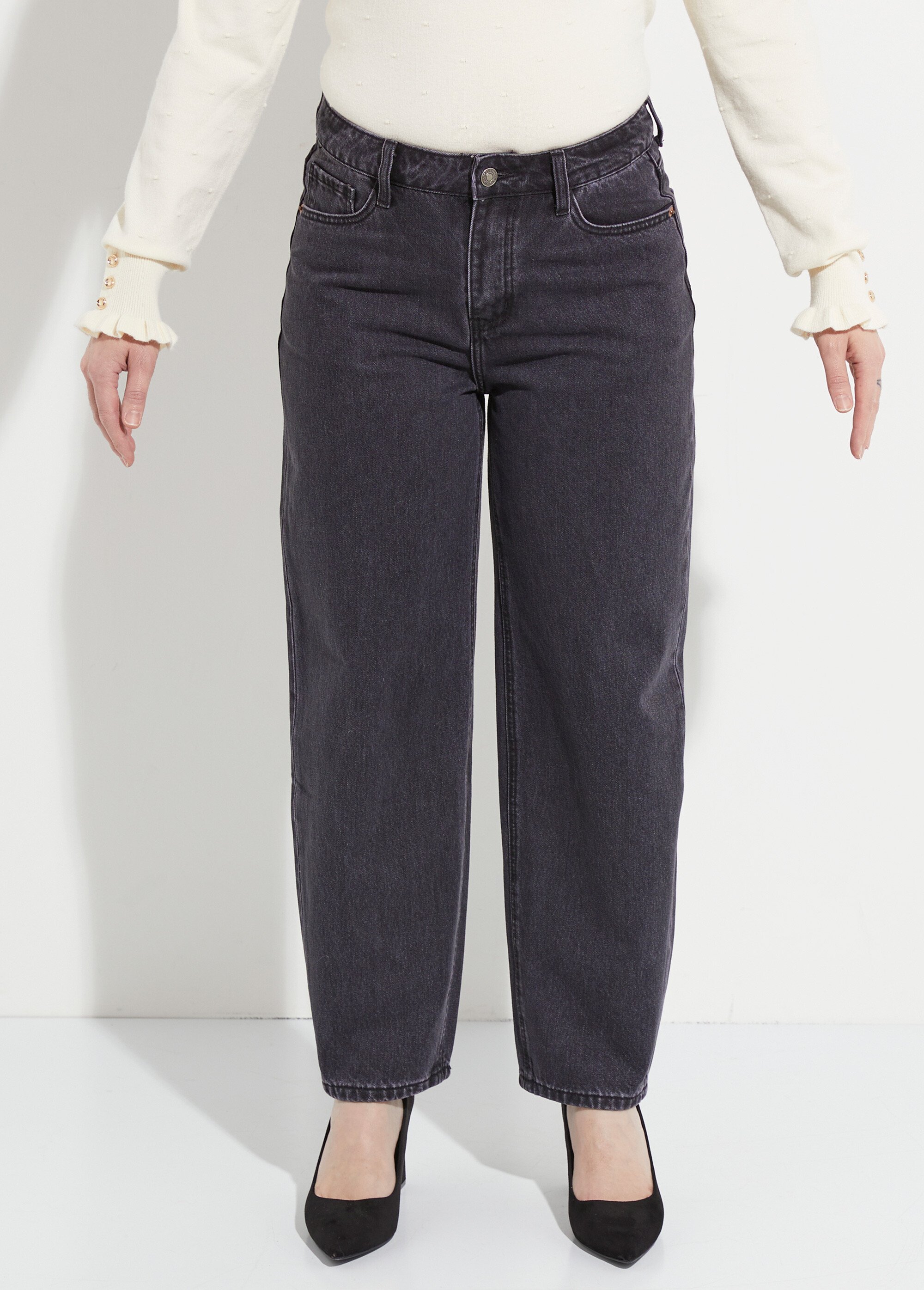 Jean cropped coupe balloon, bas resserré Femme Gris OR-JD611 FA1