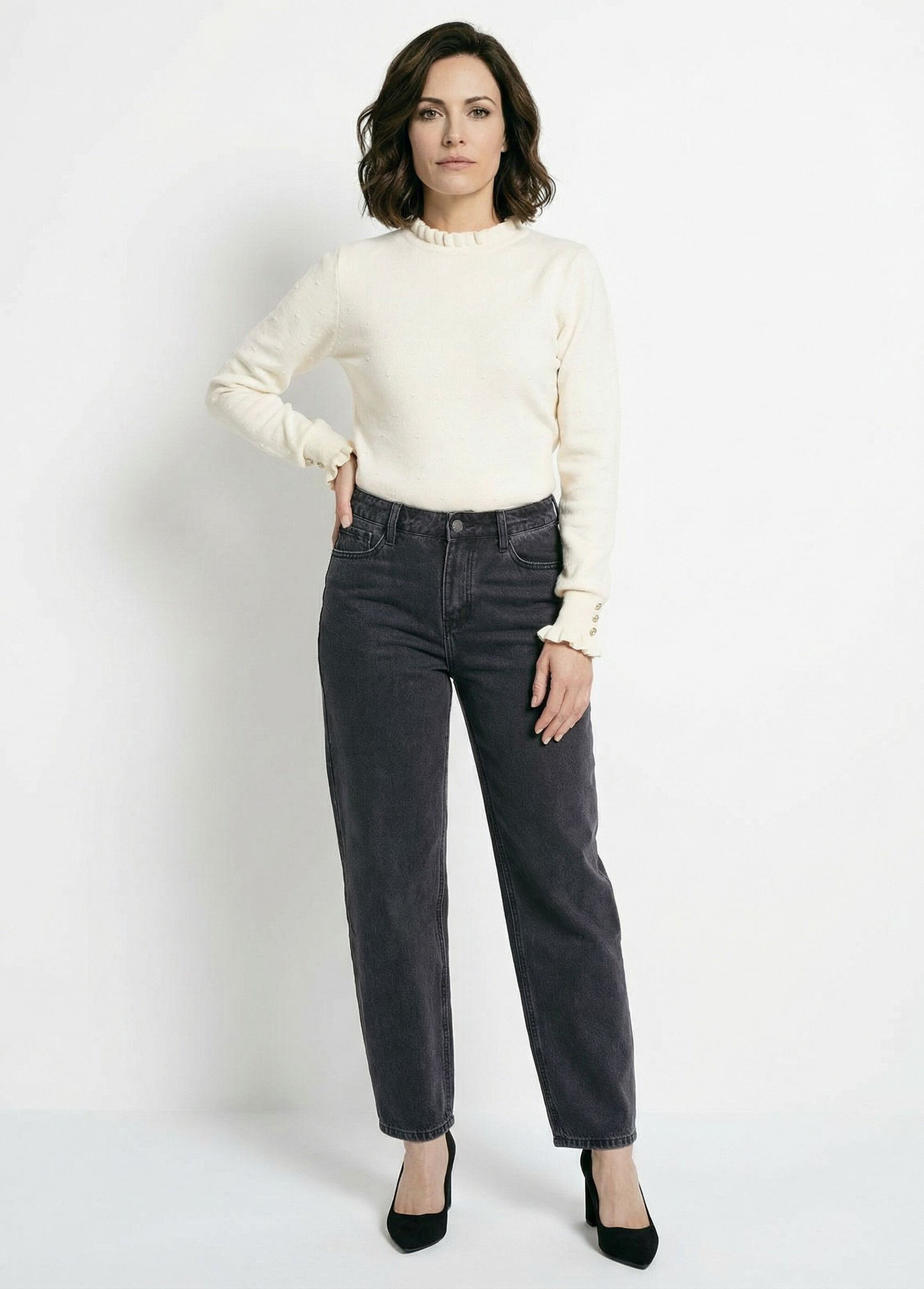 Jean cropped coupe balloon, bas resserré Femme Gris OR-JD611 MV1