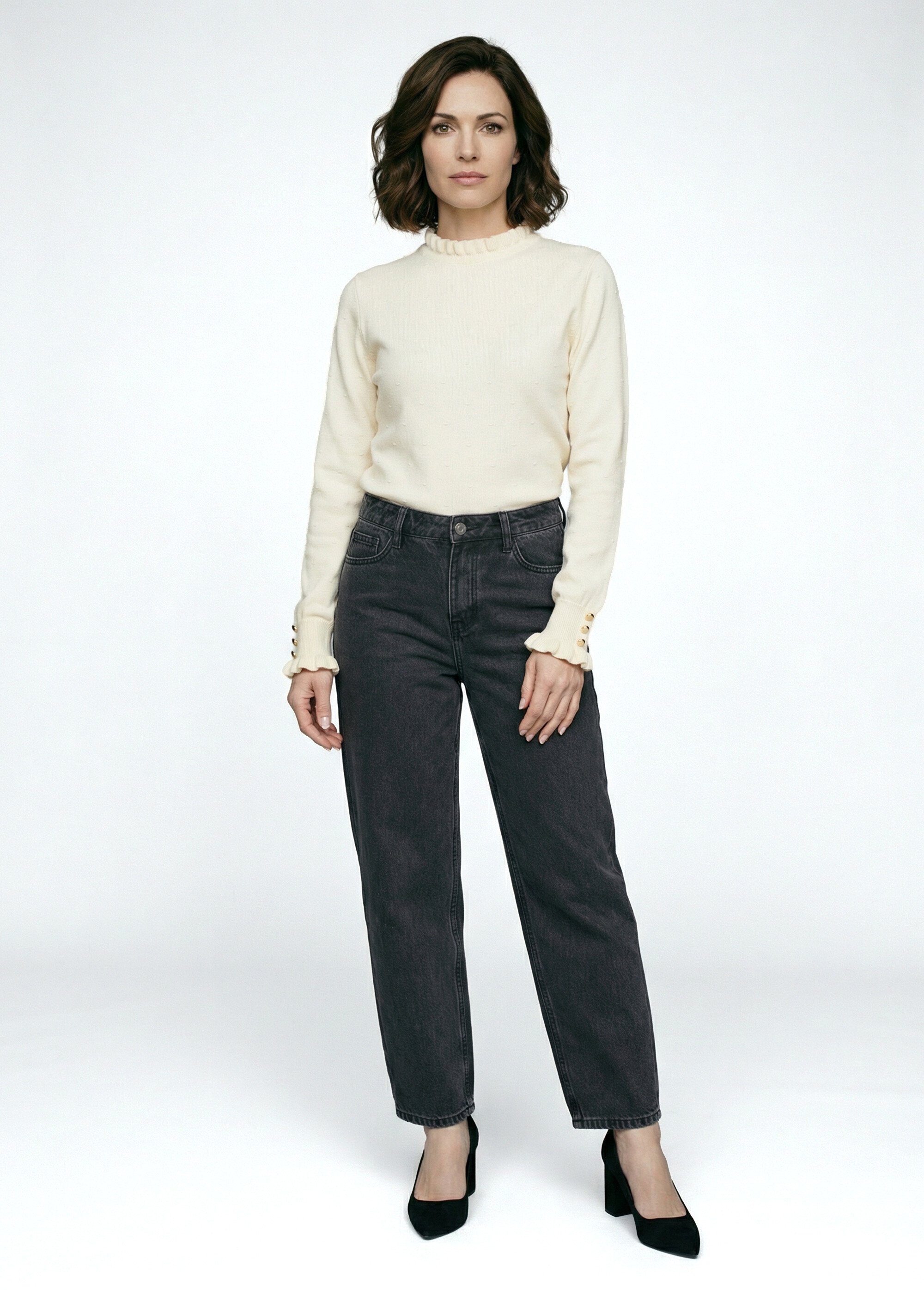 Jean cropped coupe balloon, bas resserré Femme Gris OR-JD611 SF1