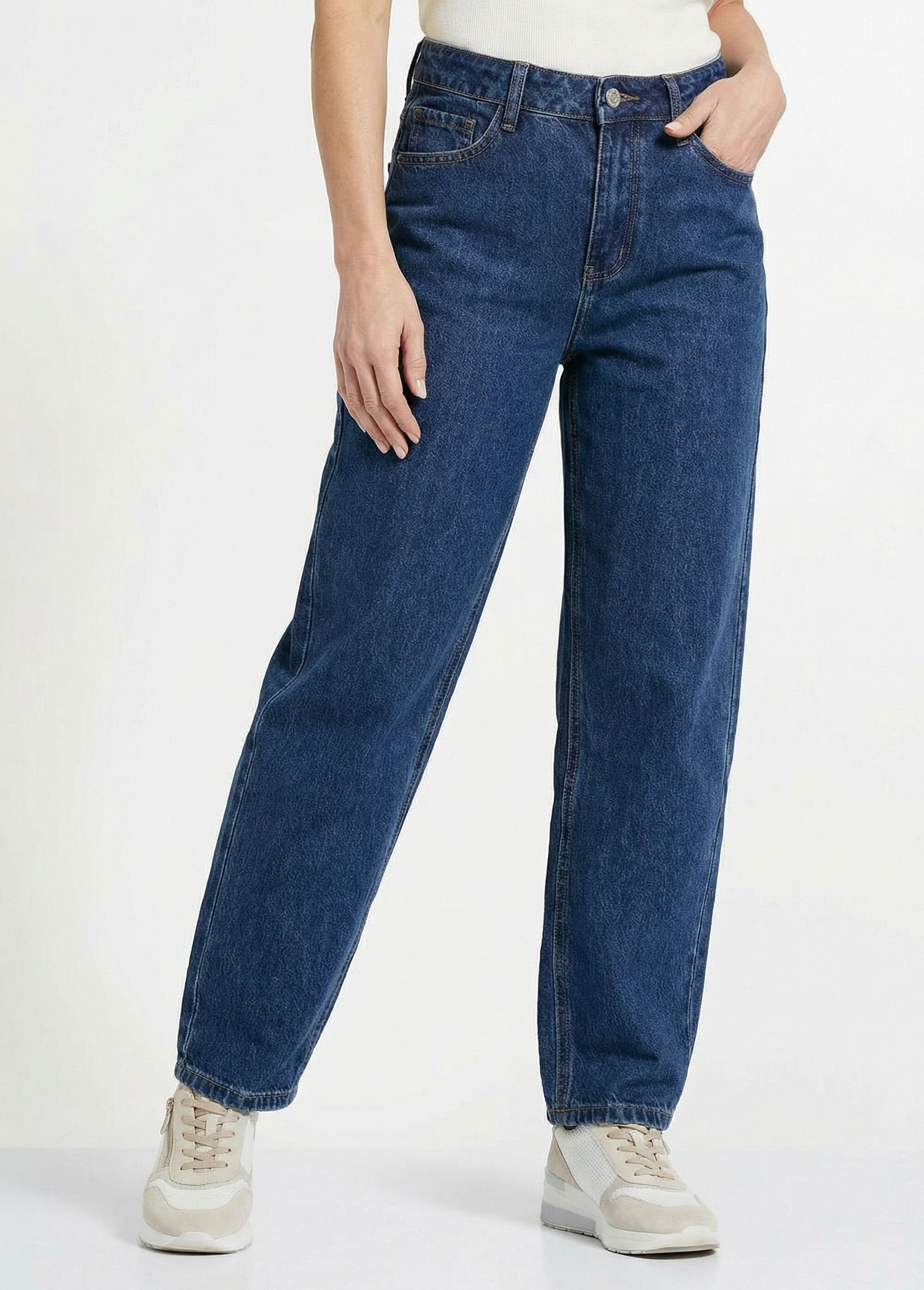 Jean cropped coupe balloon, bas resserré Femme Bleu OR-JD611 FA1