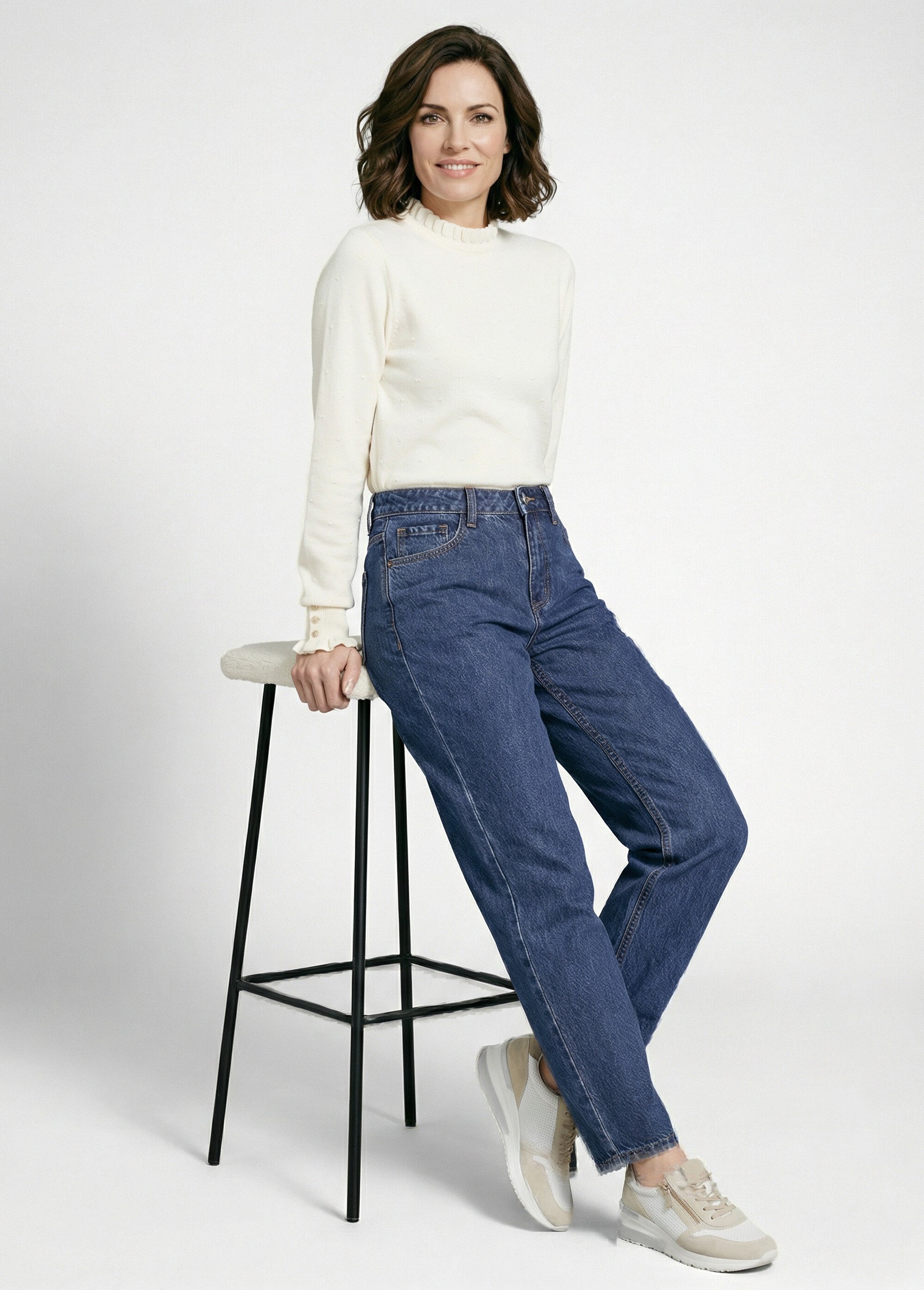 Jean cropped coupe balloon, bas resserré Femme Bleu OR-JD611 MV1