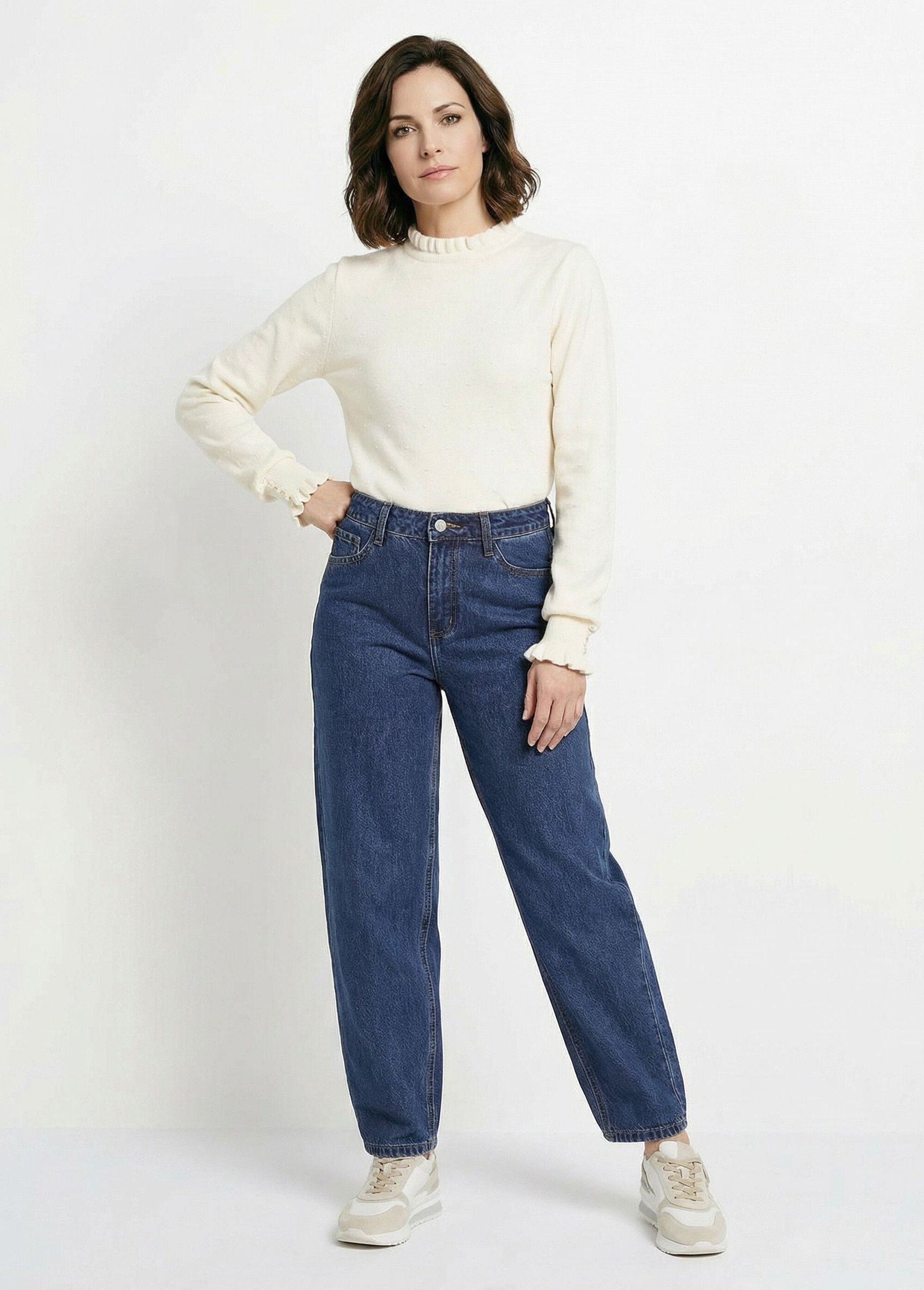 Jean cropped coupe balloon, bas resserré Femme Bleu OR-JD611 SF1