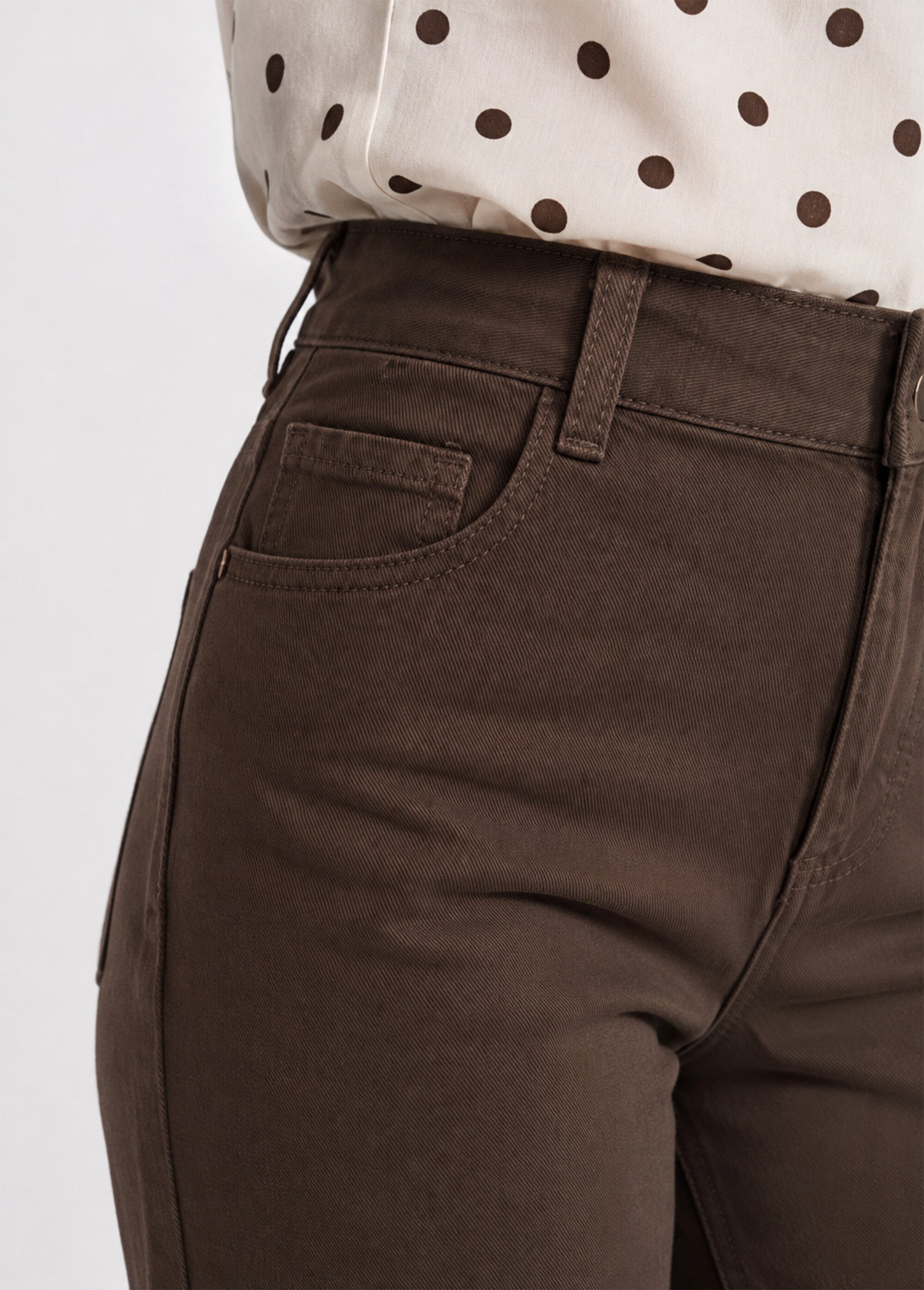 Jean cropped coupe balloon, bas resserré Femme Marron OR-JD611 DE1