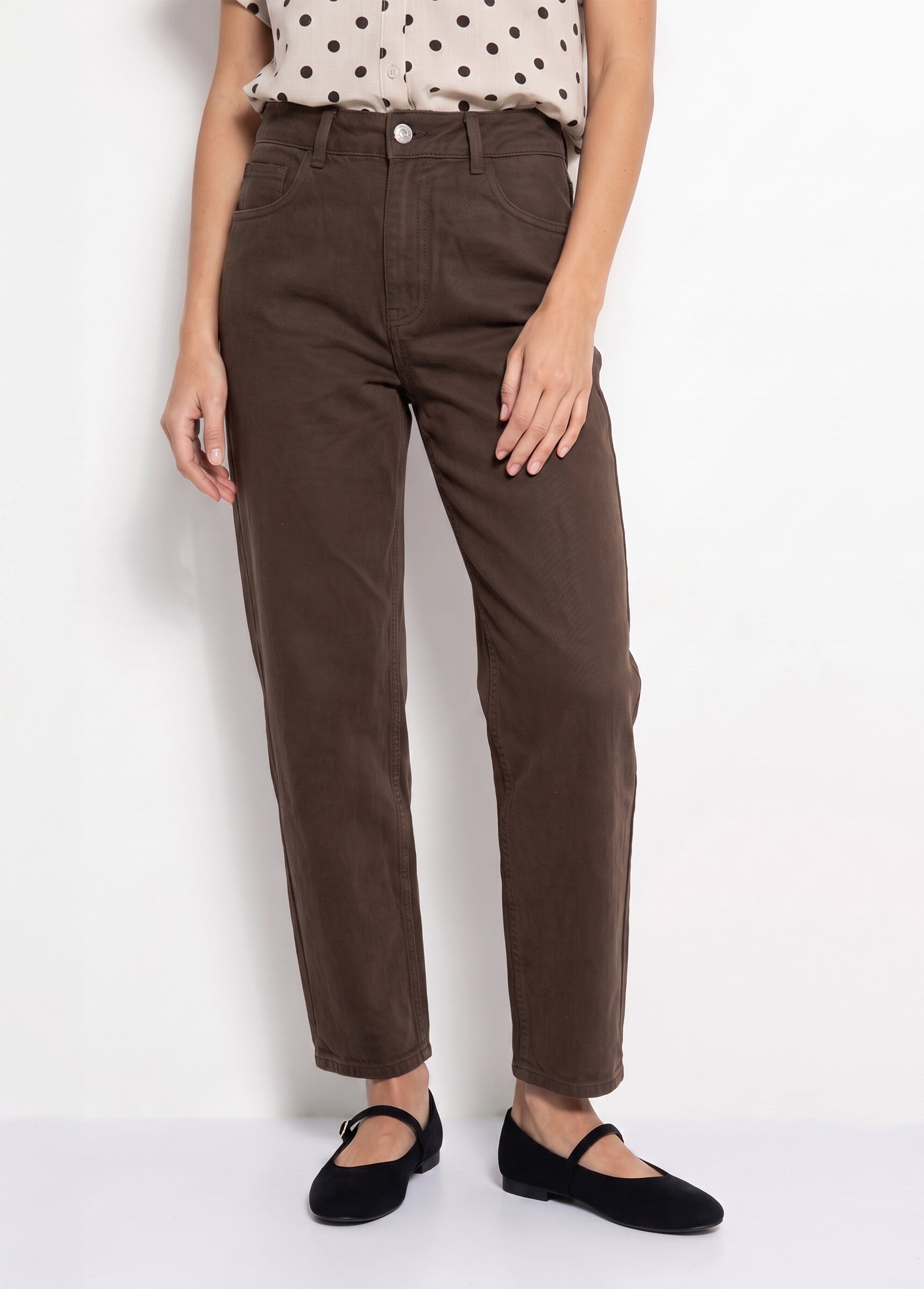 Jean cropped coupe balloon, bas resserré Femme Marron OR-JD611 FA1