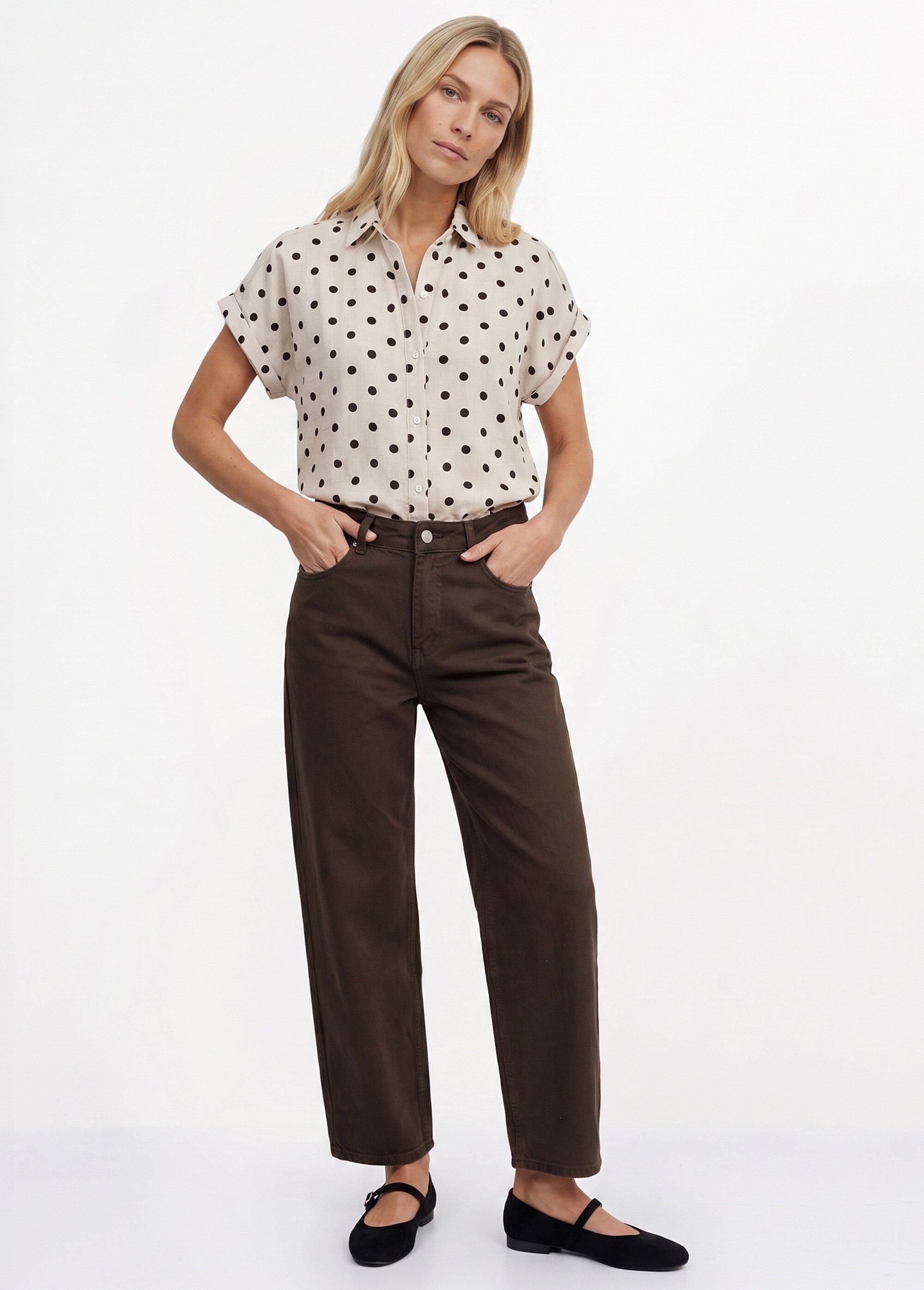 Jean cropped coupe balloon, bas resserré Femme Marron OR-JD611 MV1