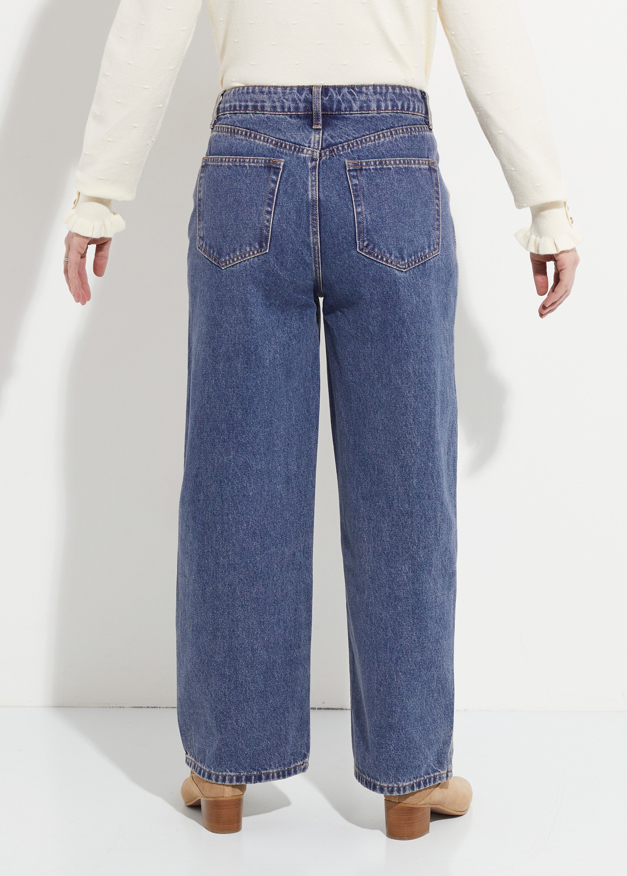 Jean cropped coupe large et taille haute Femme Bleu OR-JD485 DO1