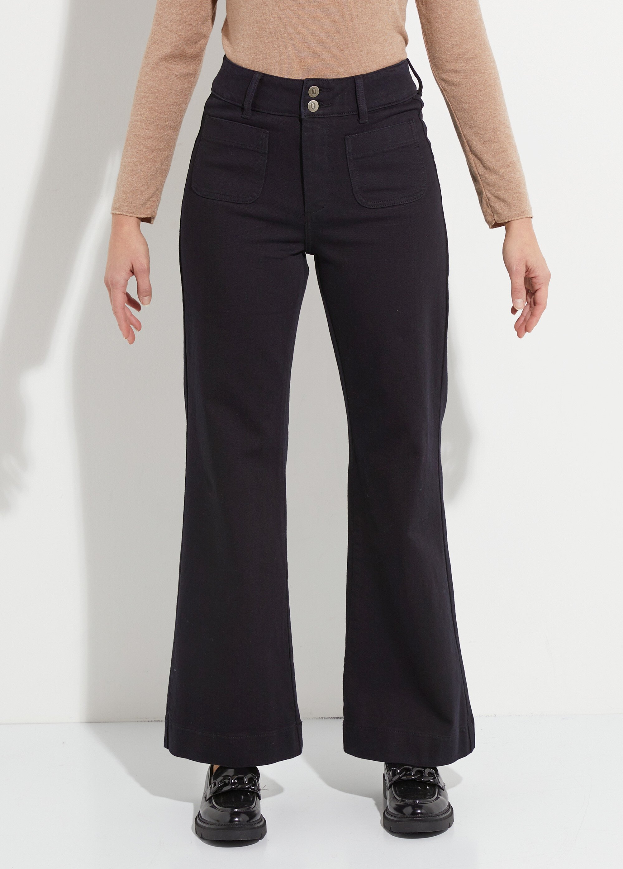 Jean évasé coupe flare, spécial GRANDE Femme Noir OR-JD381 FA1