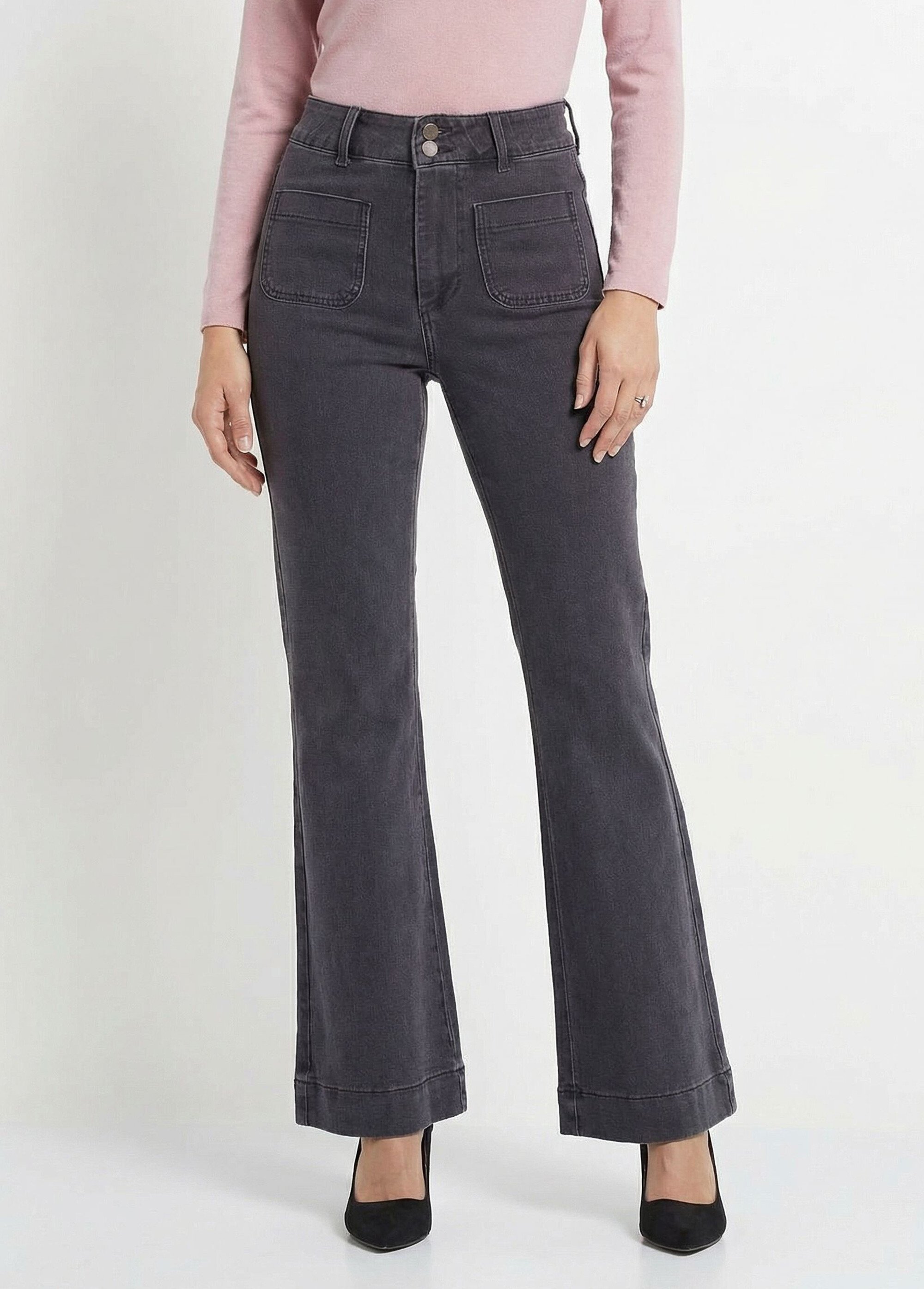 Jean évasé coupe flare, spécial GRANDE Femme Gris OR-JD381 FA1