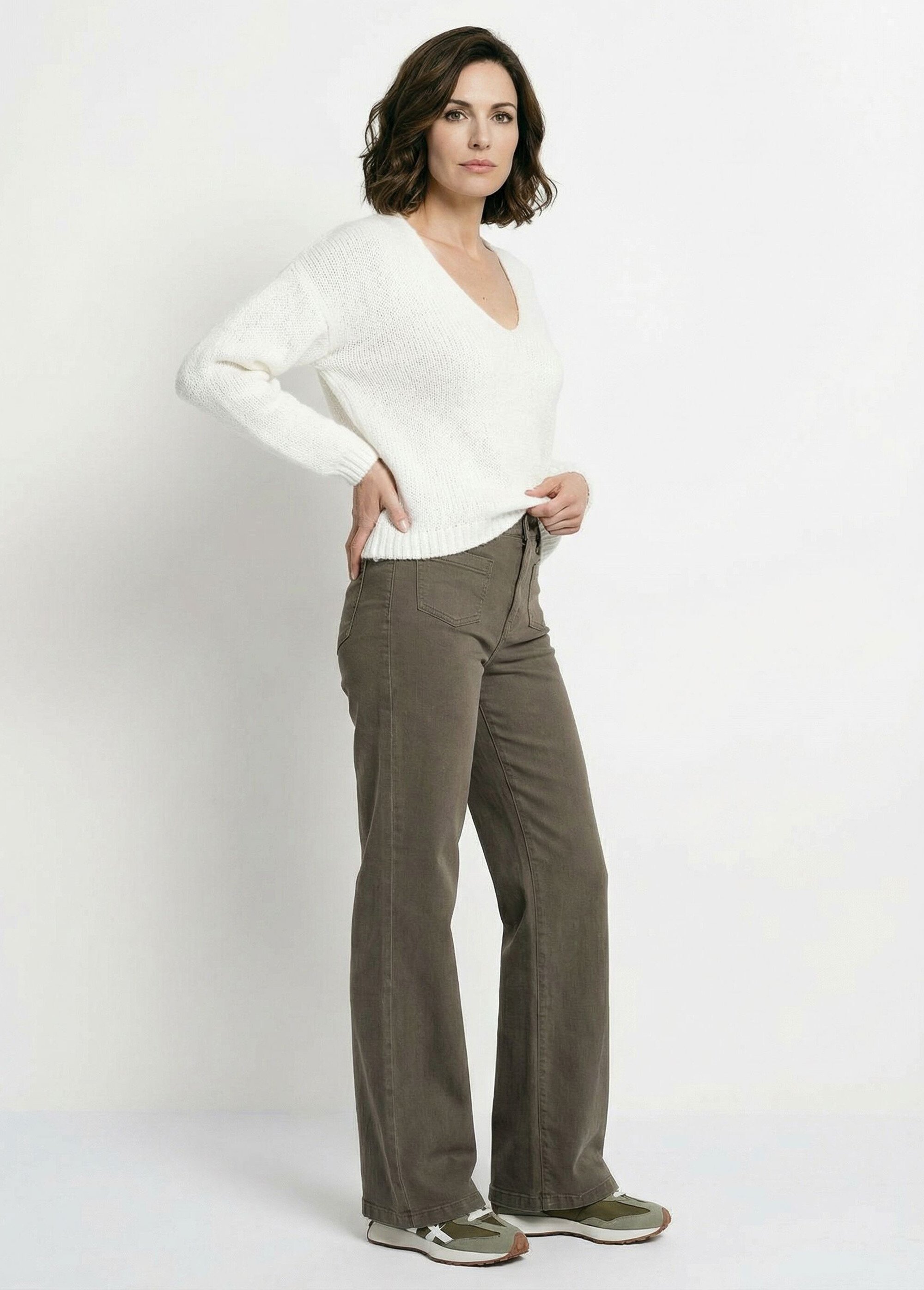 Jean évasé coupe large, spécial GRANDE Femme Vert OR-JD434 SF1