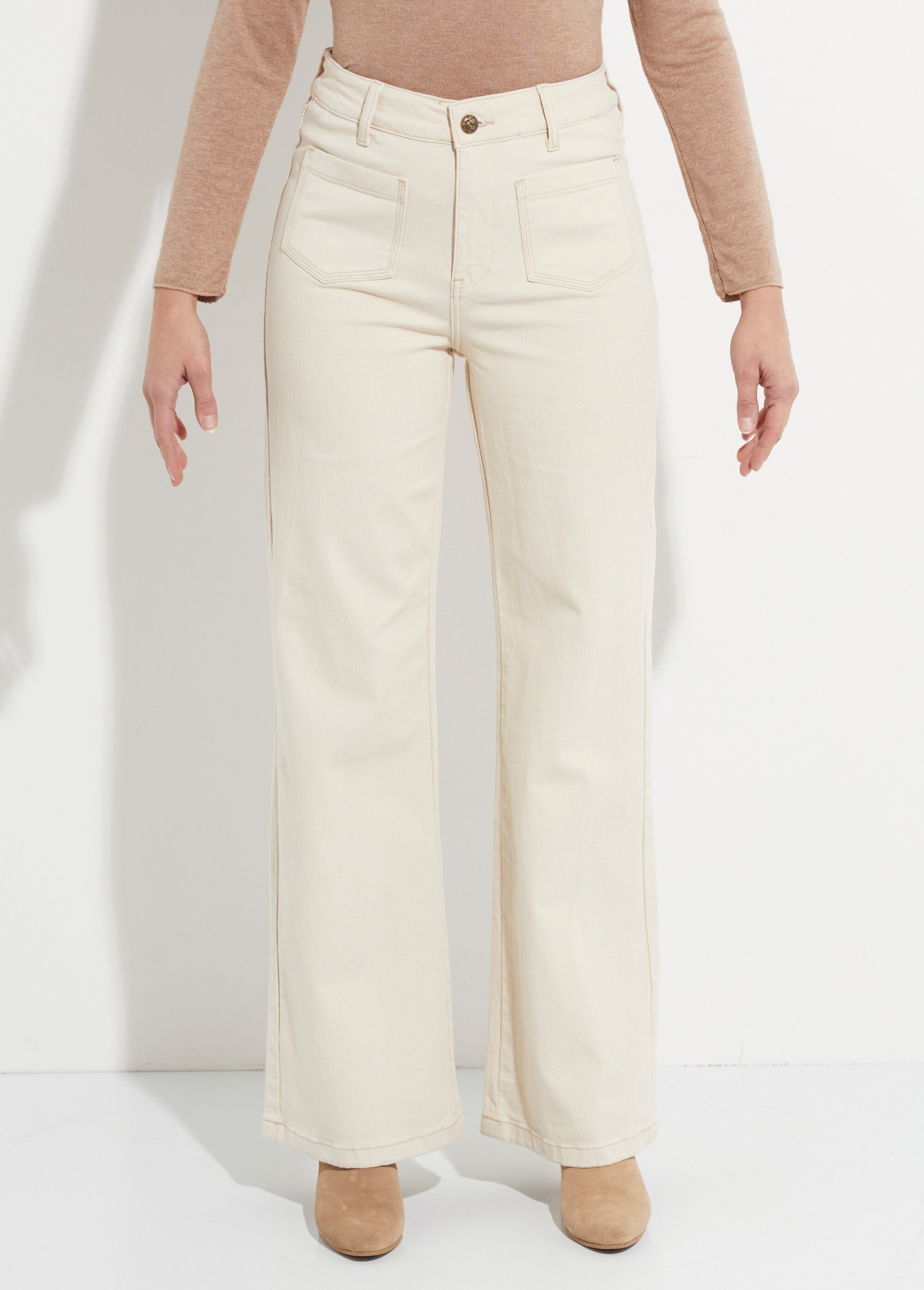 Jean évasé coupe large, spécial GRANDE Femme Beige OR-JD434 FA1