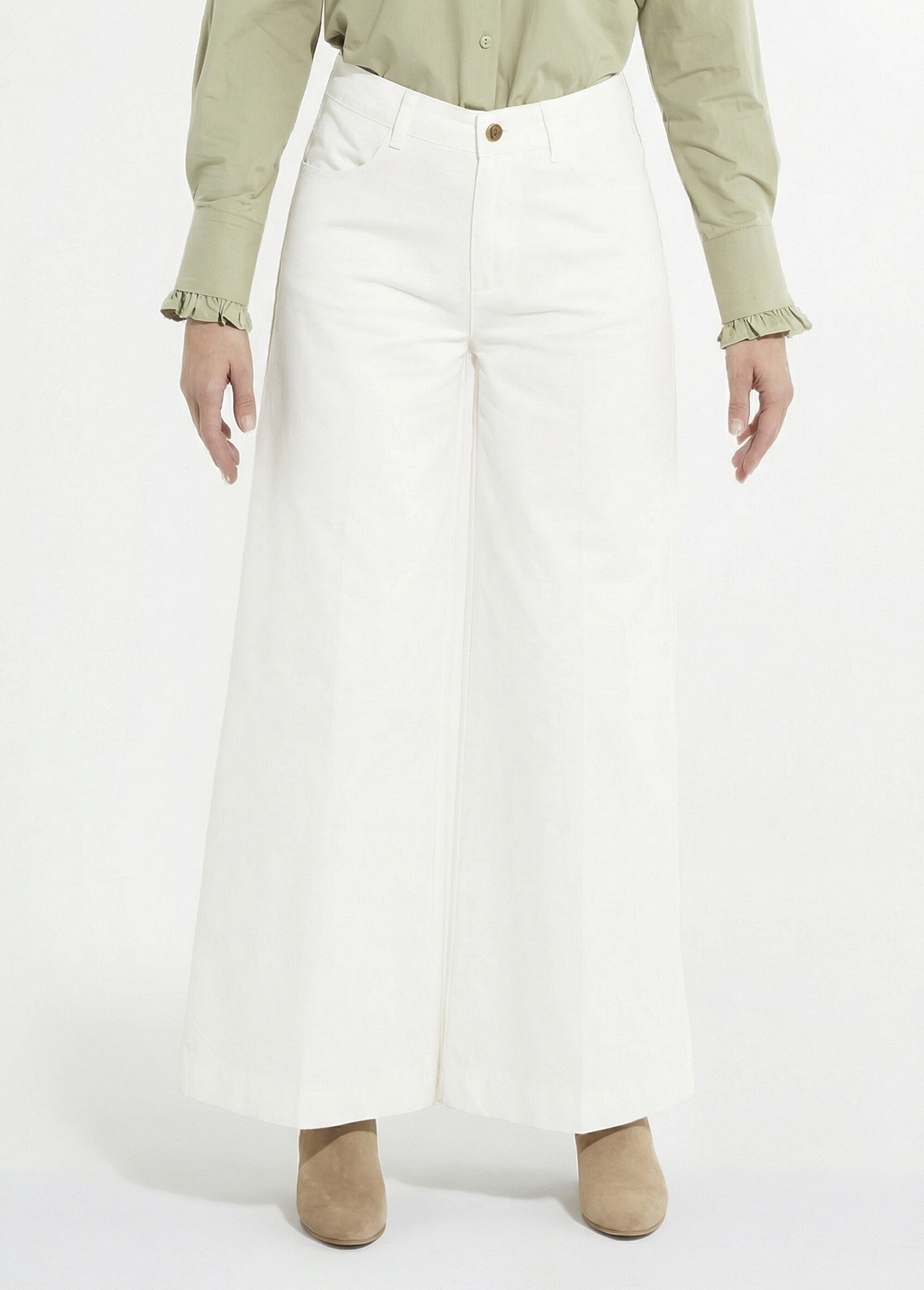 Jean large taille haute, spécial GRANDE Femme Blanc OR-JD594 FA1