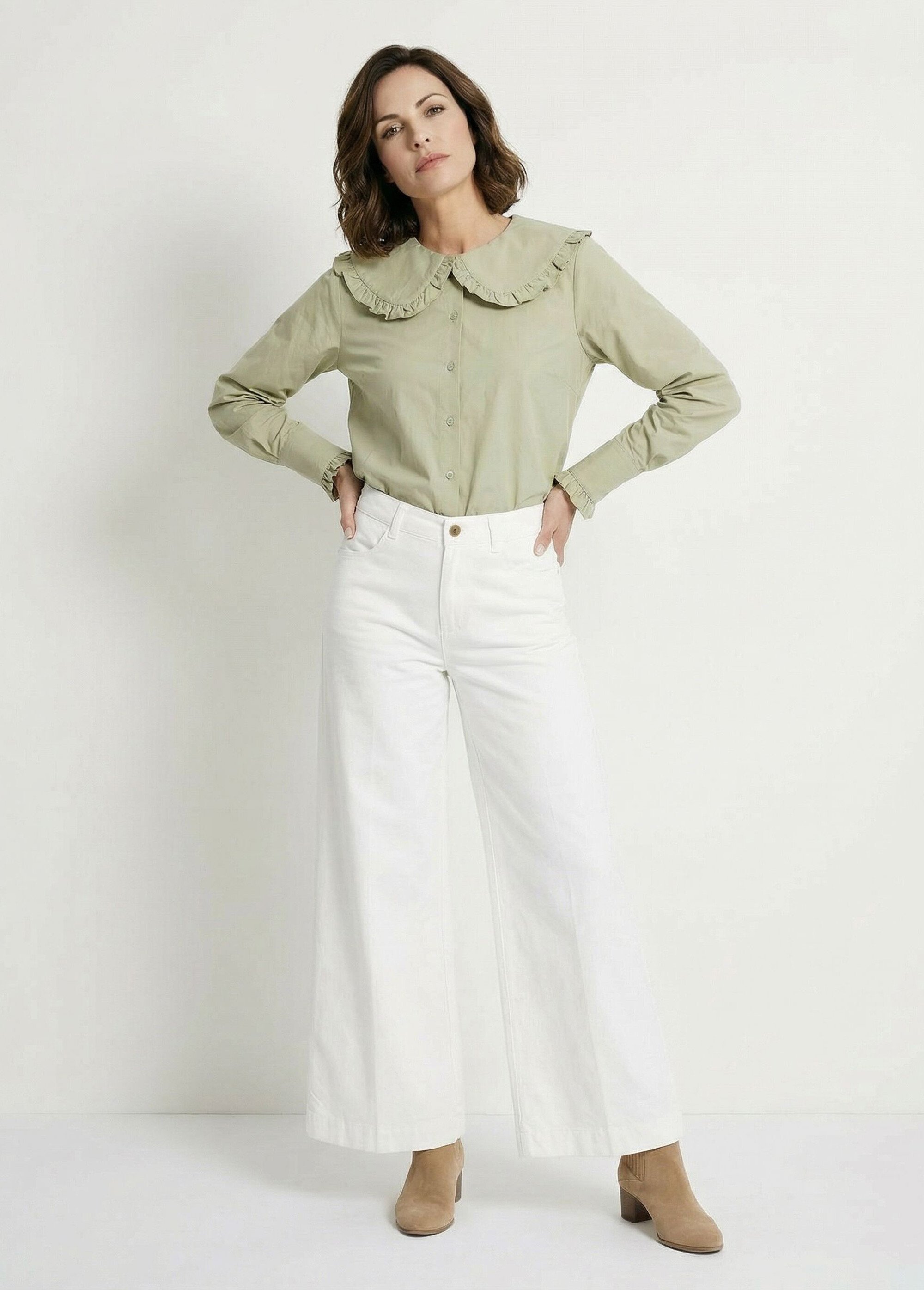 Jean large taille haute, spécial GRANDE Femme Blanc OR-JD594 MV1