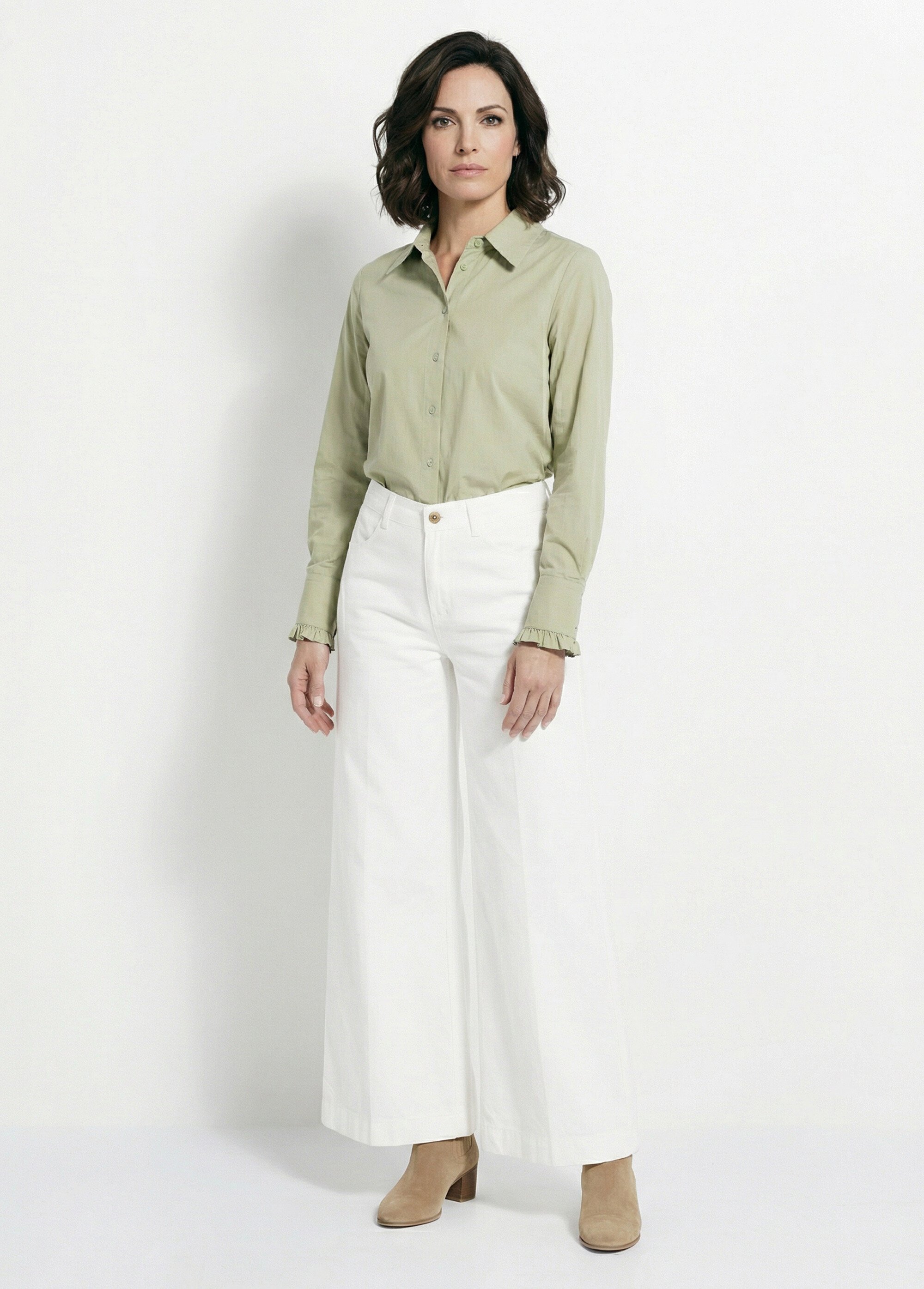 Jean large taille haute, spécial GRANDE Femme Blanc OR-JD594 SF1