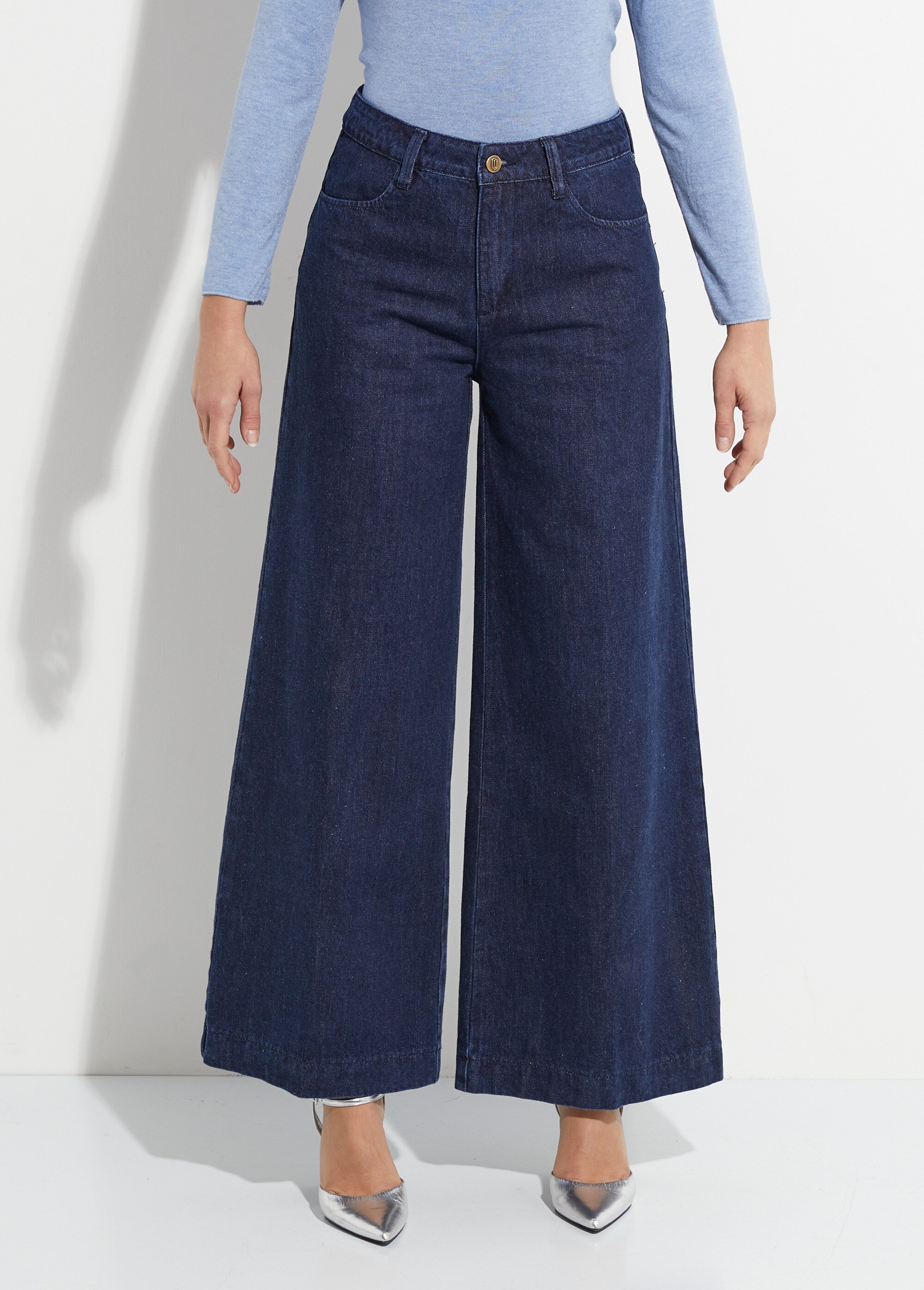 Jean large taille haute, spécial GRANDE Femme Bleu OR-JD594 FA1