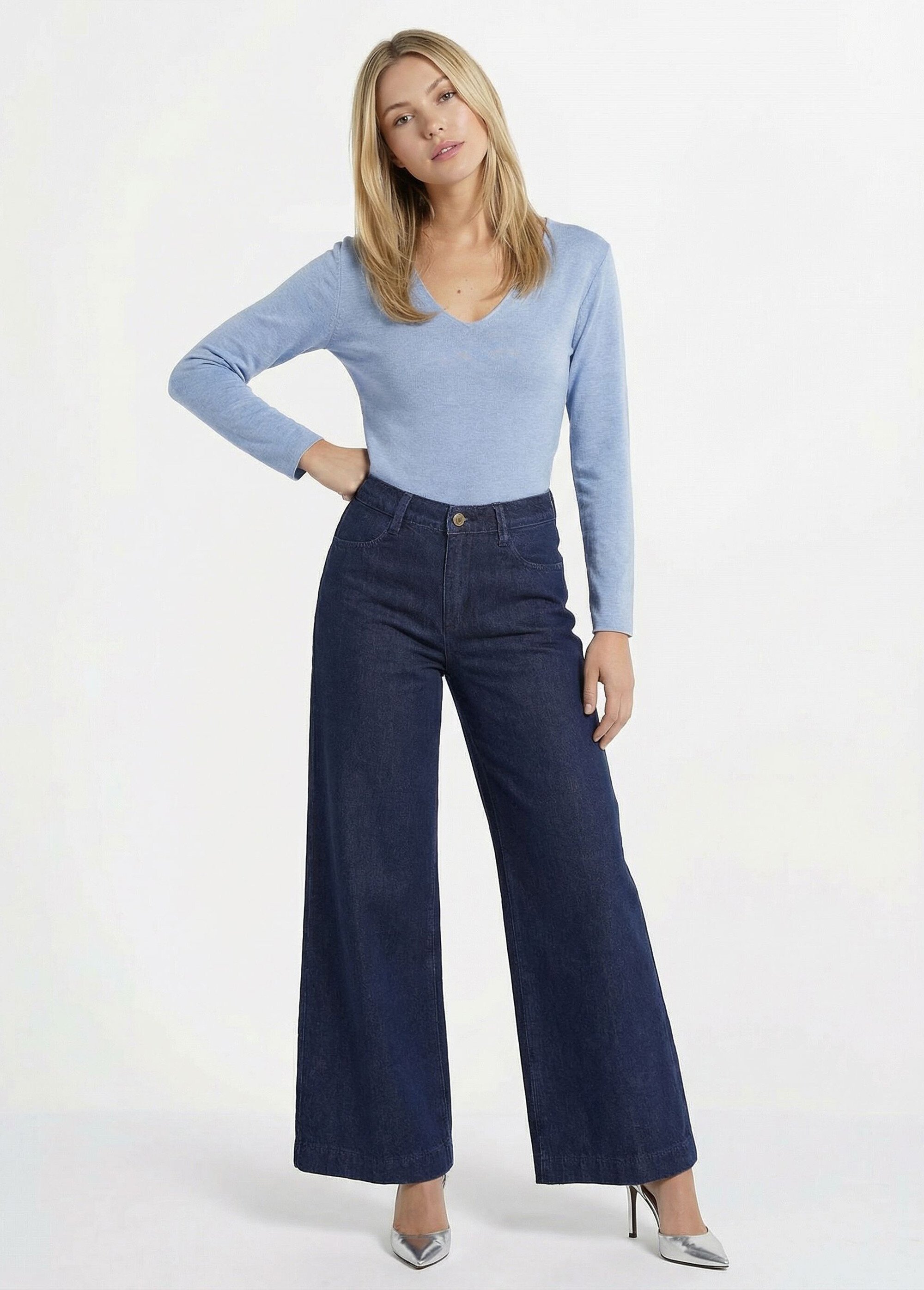 Jean large taille haute, spécial GRANDE Femme Bleu OR-JD594 SF1