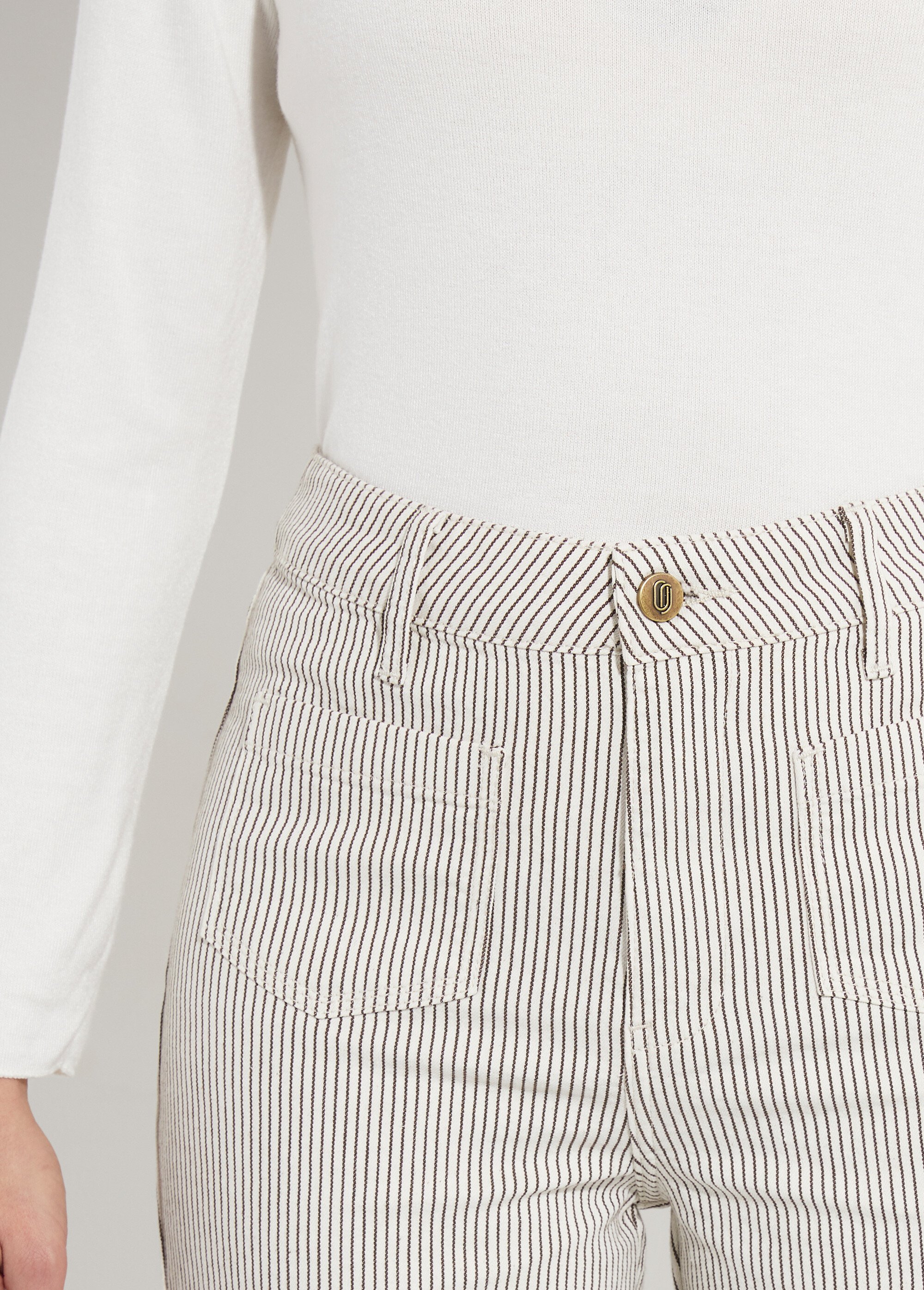 Jean rayé coupe large, spécial PETITE Femme Blanc OR-JD435RAY DE1