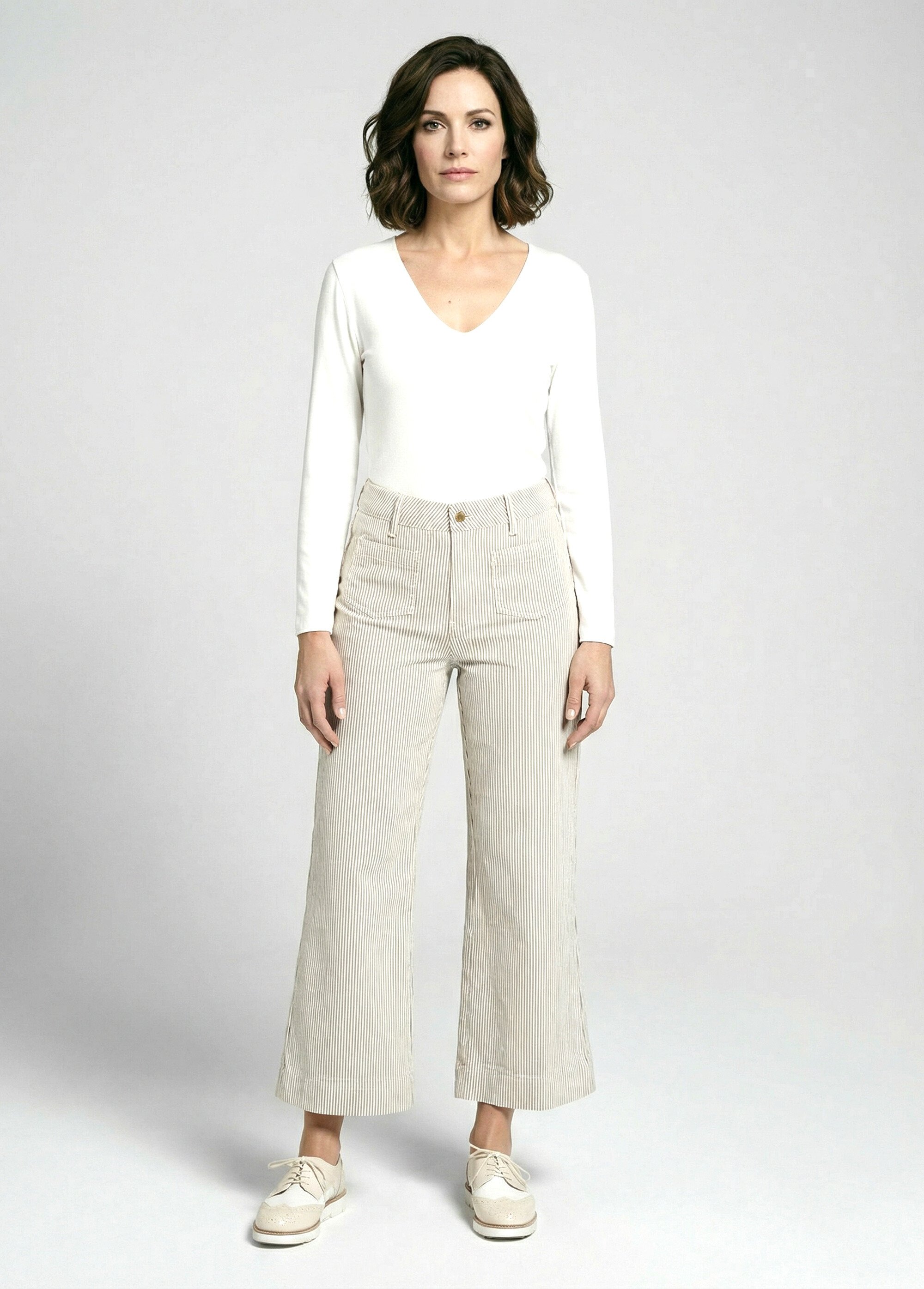 Jean rayé coupe large, spécial PETITE Femme Blanc OR-JD435RAY SF1