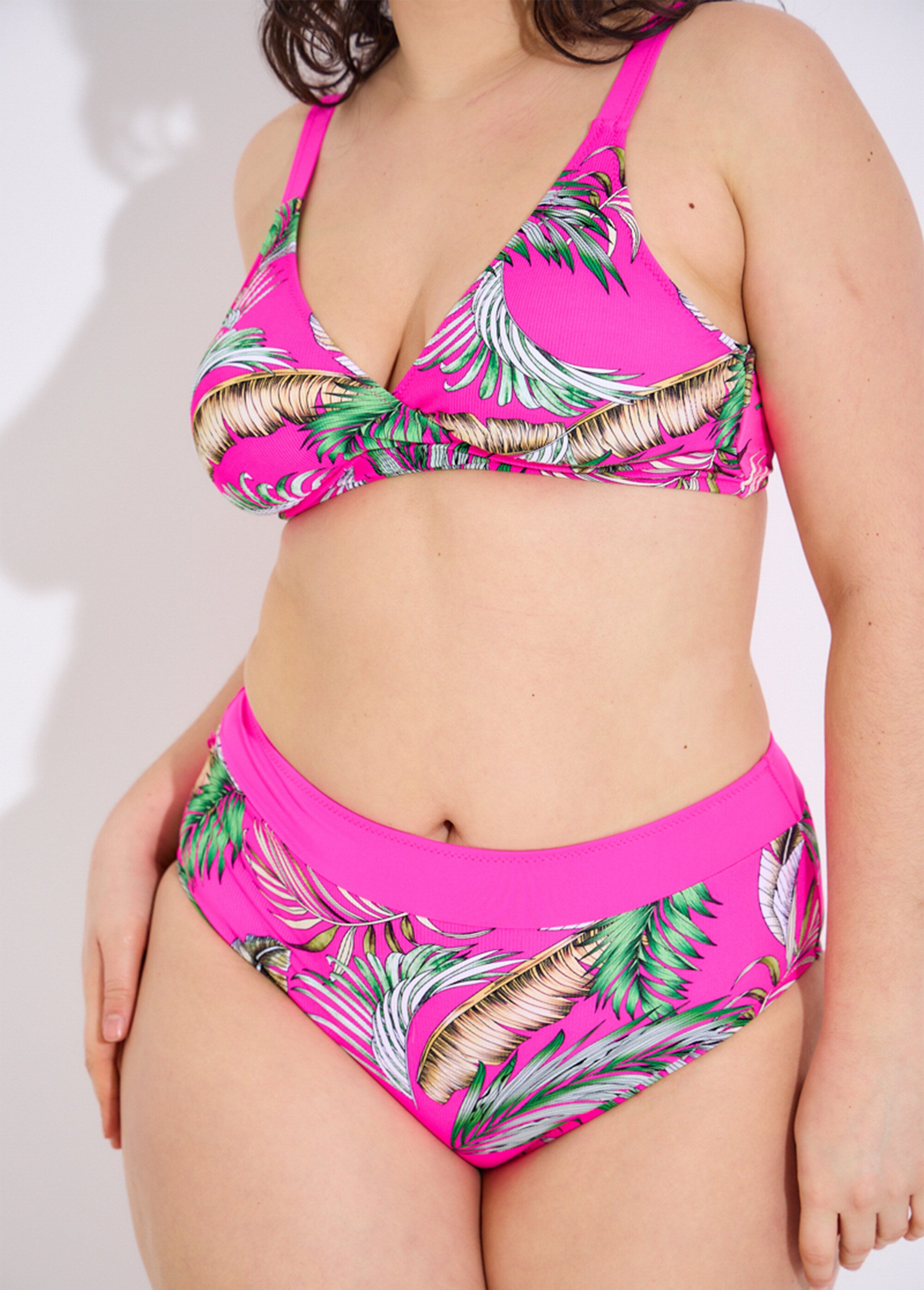 Maillot de bain 2 pièces motifs palmes Femme Rose SUN-VC2306 DE1