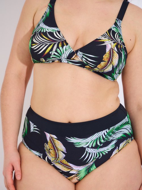 Maillot de bain 2 pièces motifs palmes Femme Noir SUN-VC2306 DE1