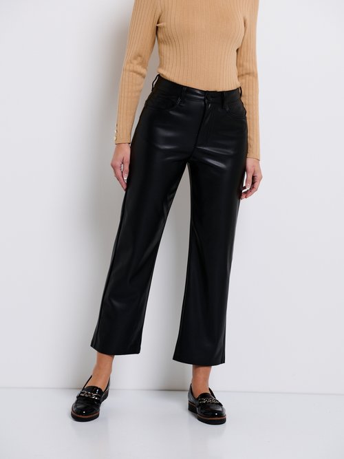 Pantalon 5 poches 7/8ème en faux cuir Femme Noir OR-H1985N5 FA2