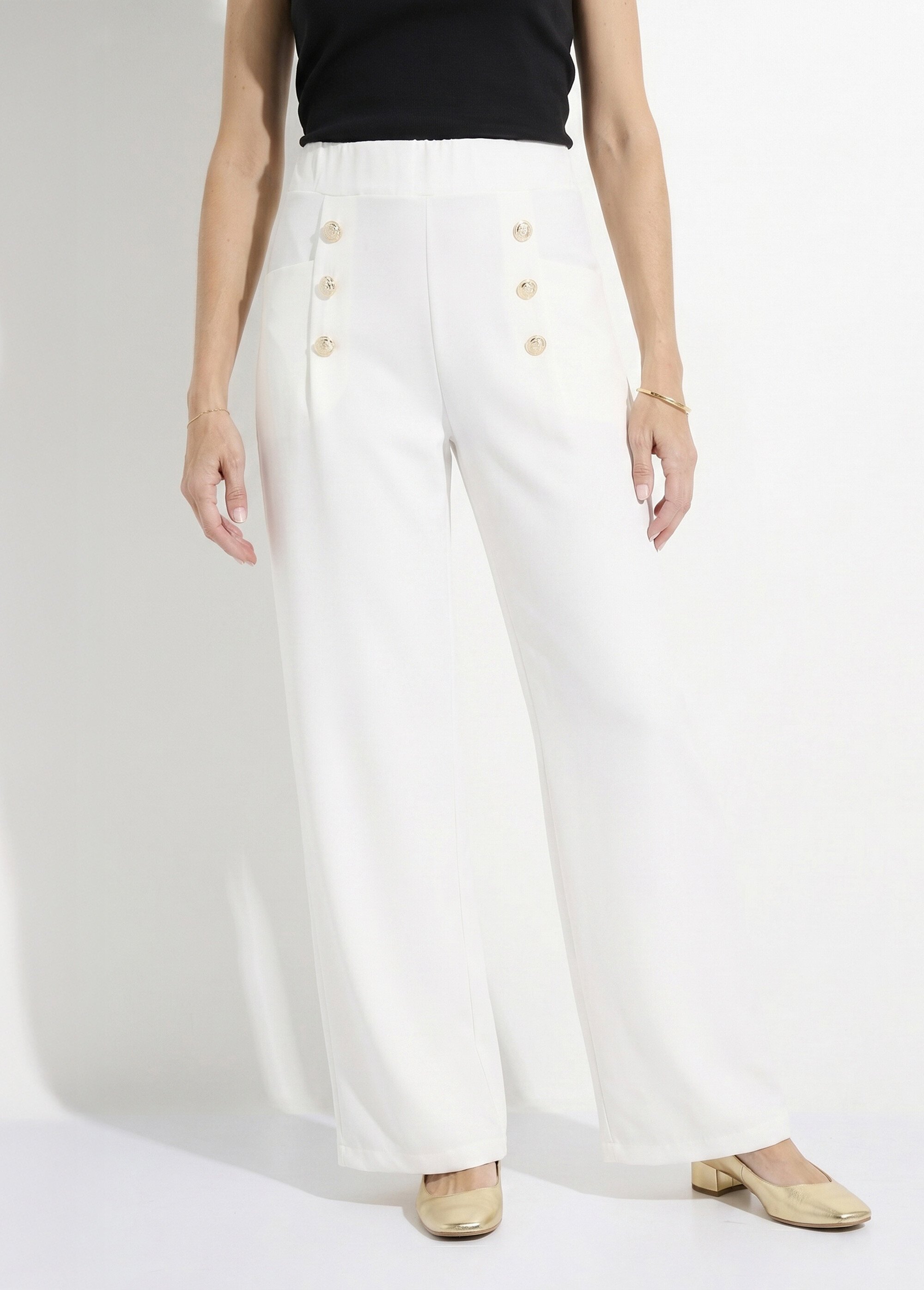Pantalon effet pont ceinture élastiquée dos Femme Blanc NAPLES FA1