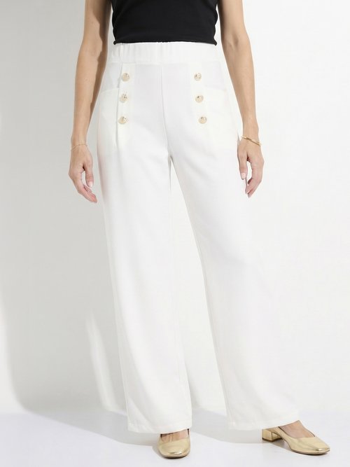 Pantalon effet pont ceinture élastiquée dos Femme Blanc NAPLES FA1