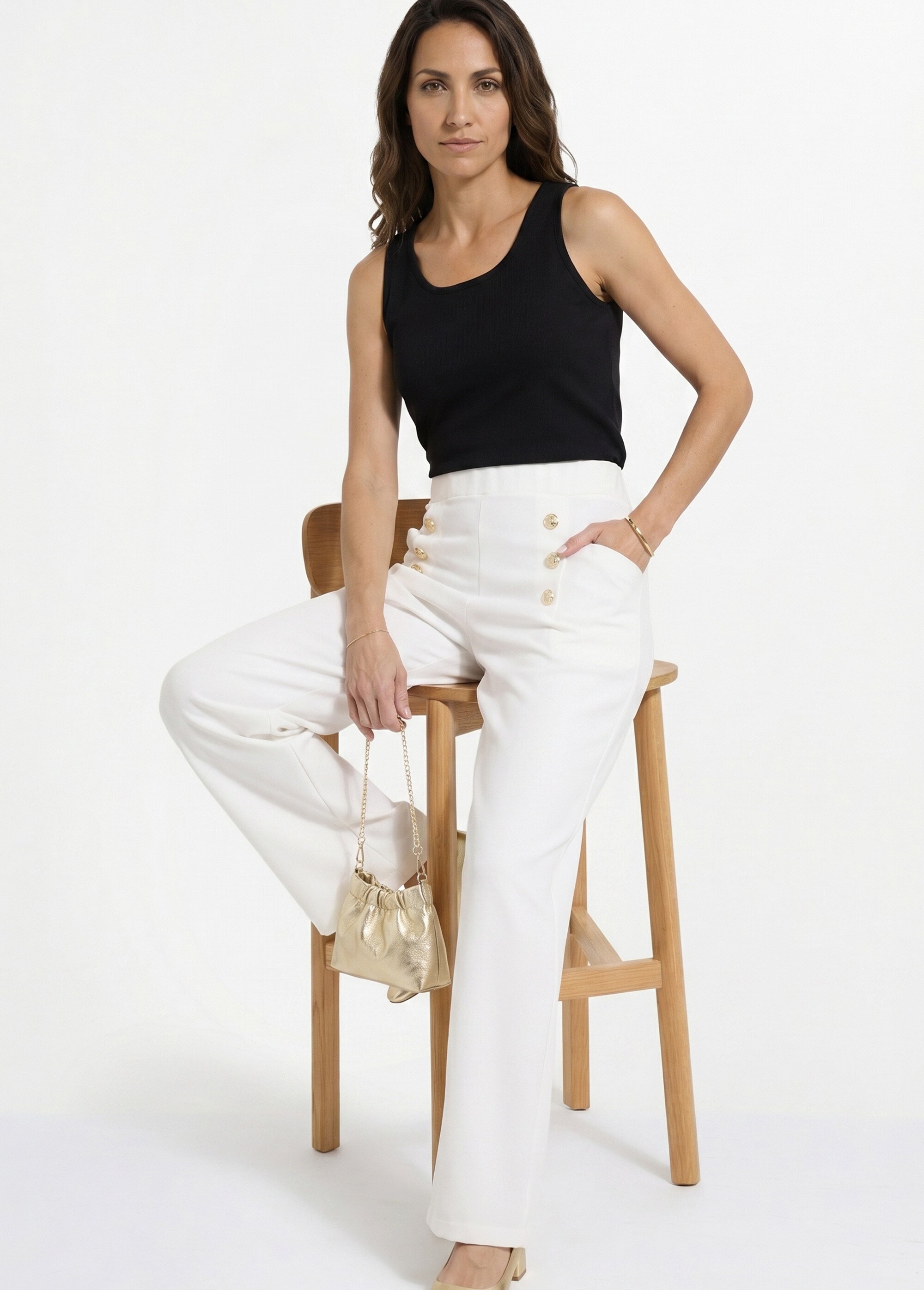 Pantalon effet pont ceinture élastiquée dos