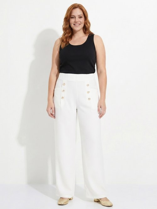 Pantalon effet pont ceinture élastiquée dos Femme Grande Taille Blanc NAPLES SI1