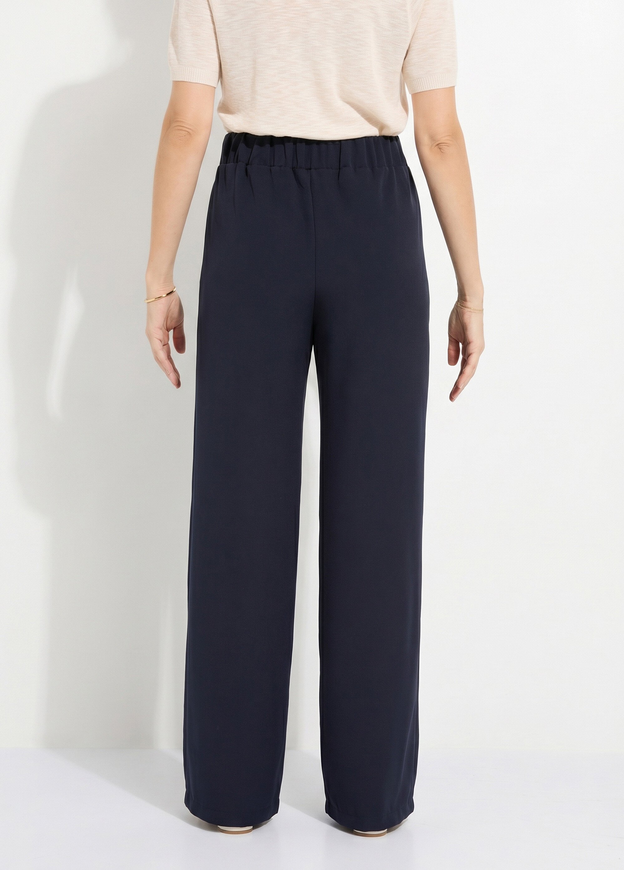 Pantalon effet pont ceinture élastiquée dos Femme Bleu NAPLES DO1