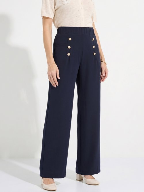 Pantalon effet pont ceinture élastiquée dos Femme Bleu NAPLES FA1