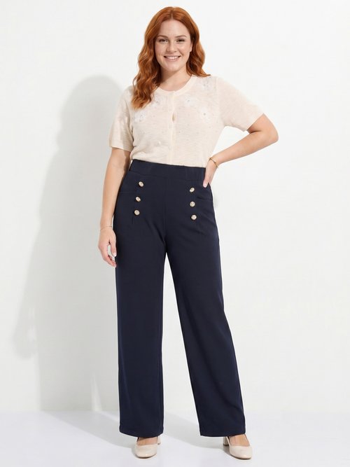 Pantalon effet pont ceinture élastiquée dos Femme Grande Taille Bleu NAPLES SI1