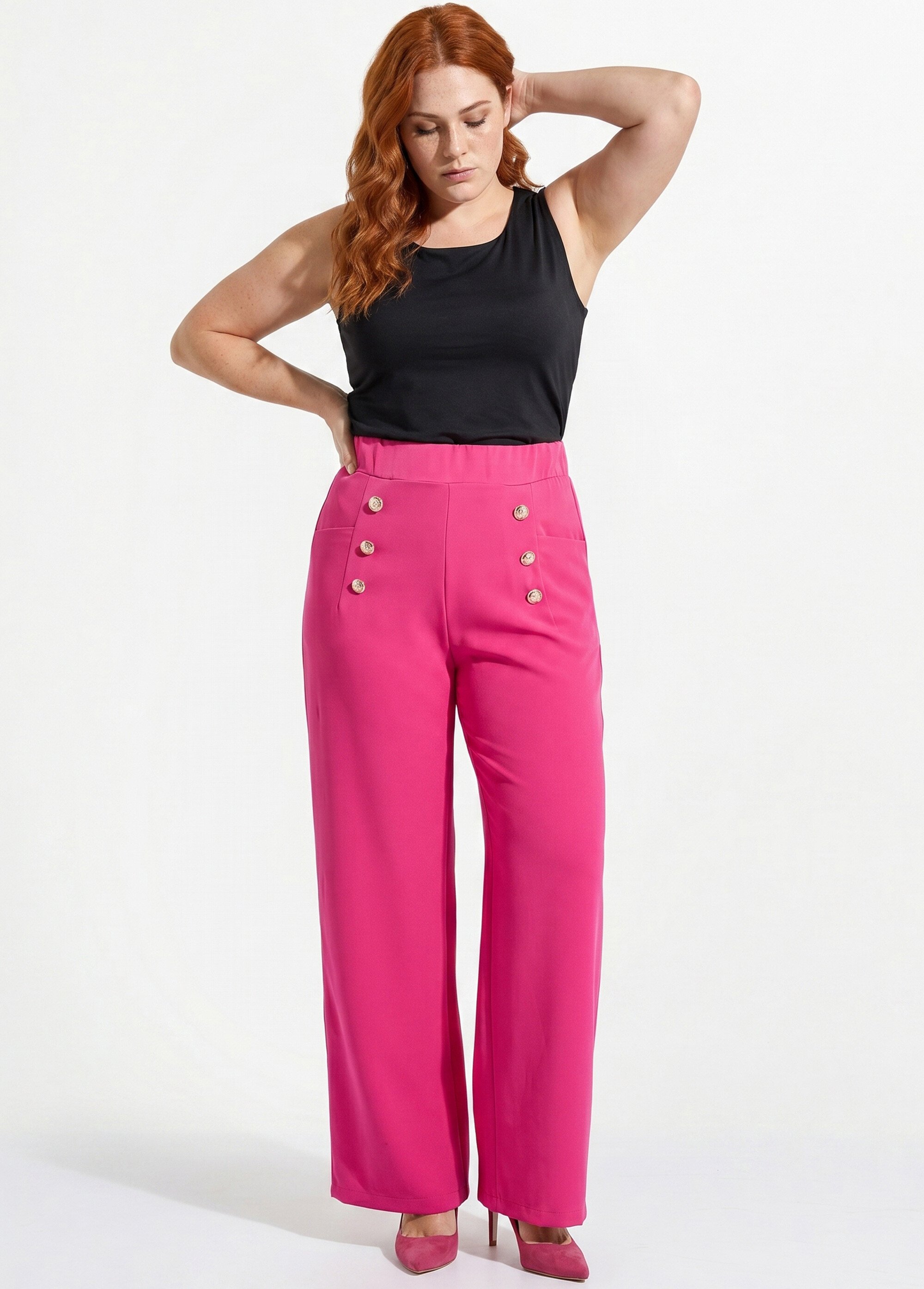 Pantalon effet pont ceinture élastiquée dos Femme Grande Taille Rose NAPLES MV1
