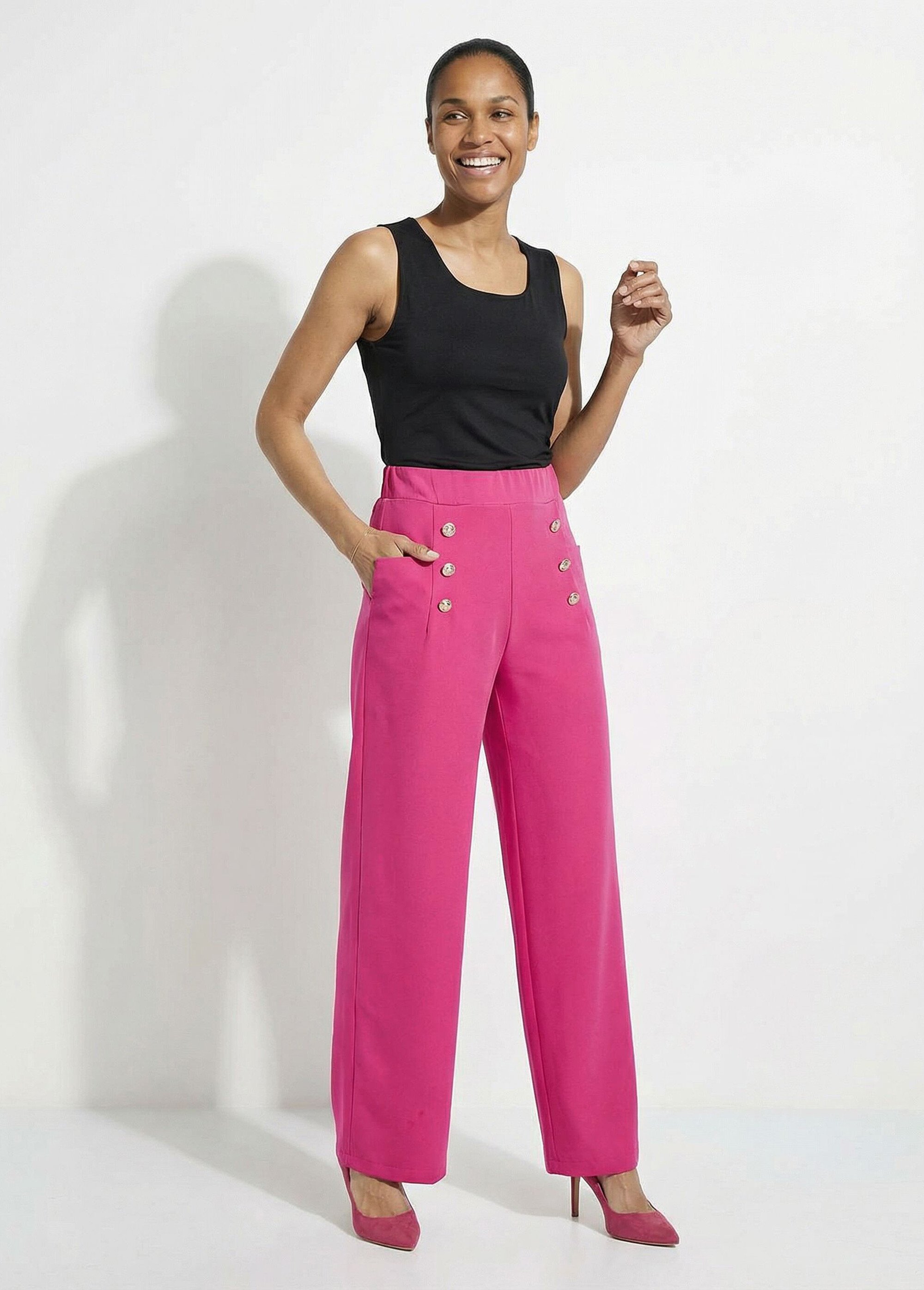 Pantalon effet pont ceinture élastiquée dos