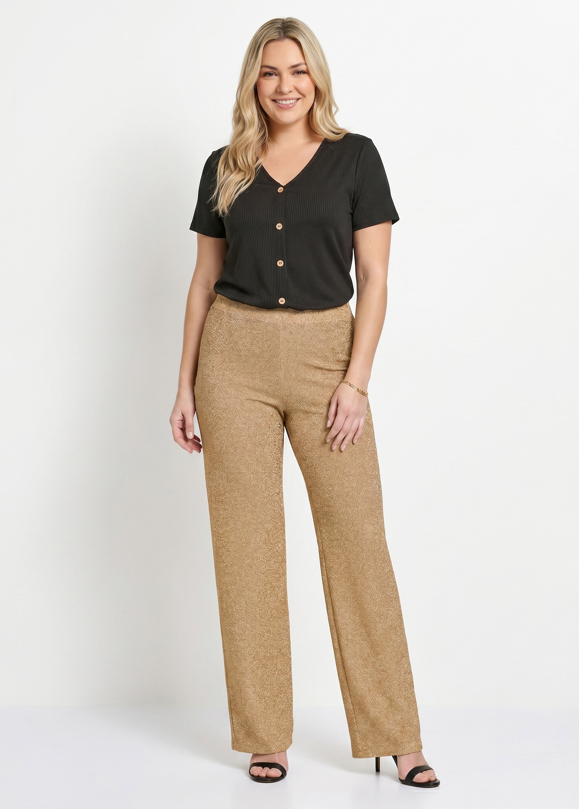 Pantalon large brillant doré ceinture élastiquée Femme Grande Taille Doré NUMBA SI1