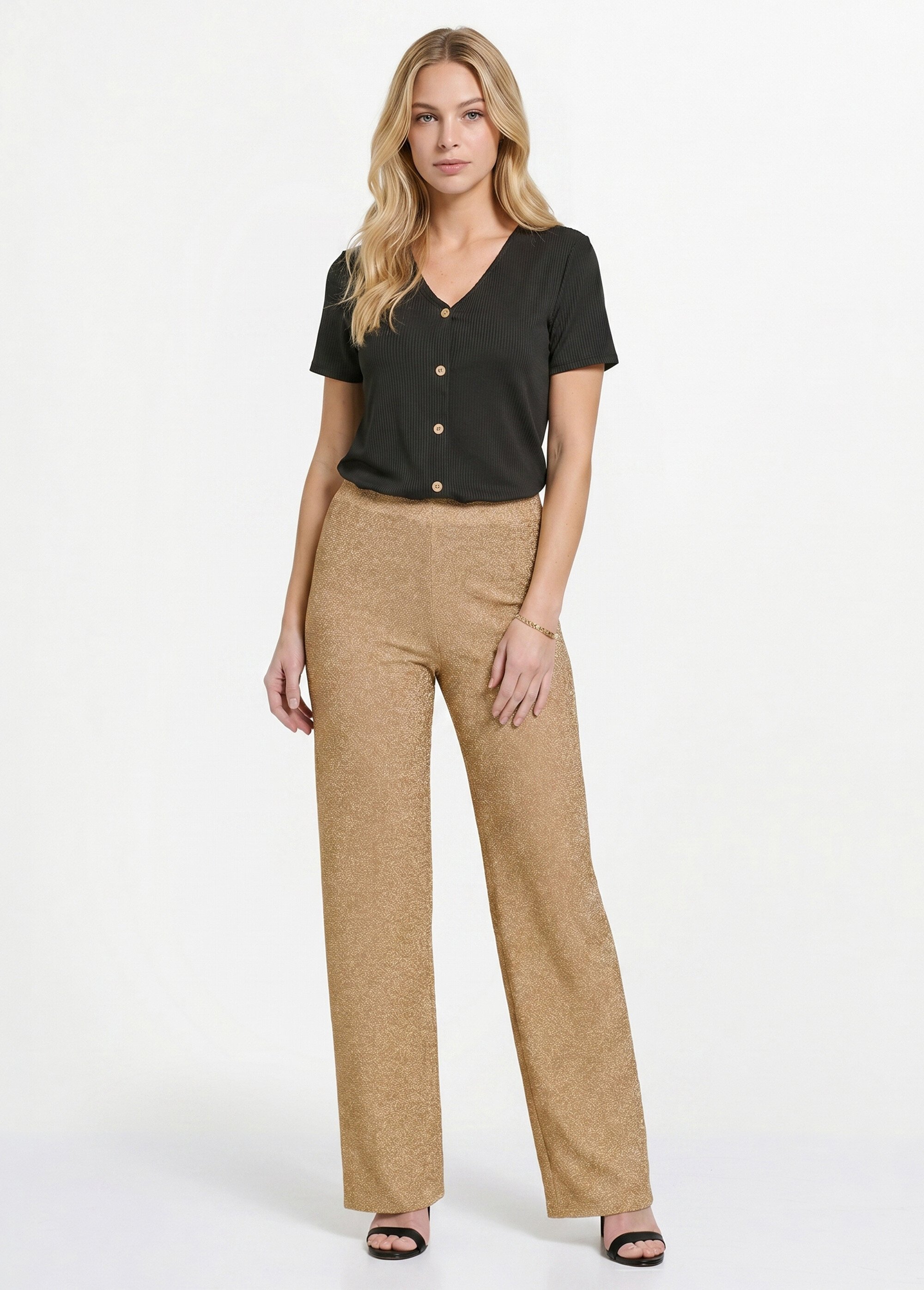 Pantalon large brillant doré ceinture élastiquée Femme Doré NUMBA SI1