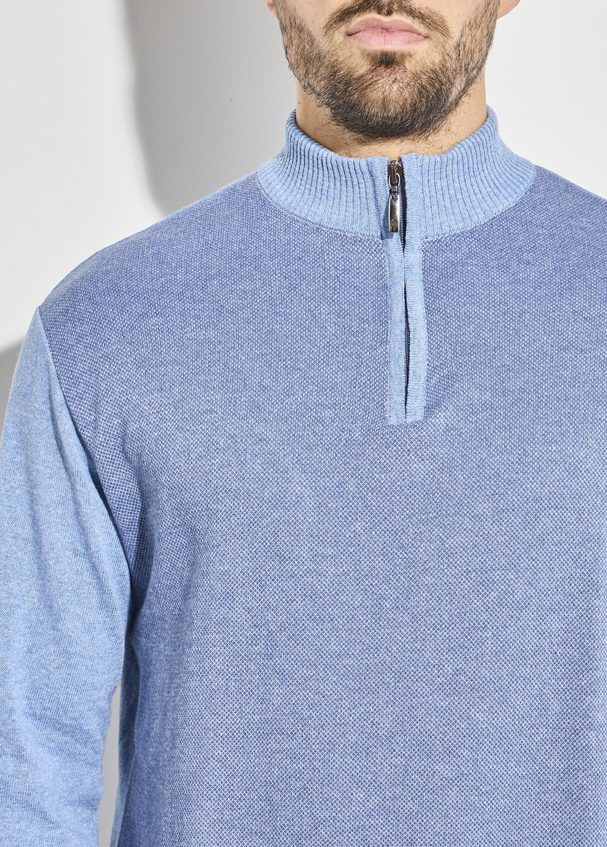 Pull col montant zippé maille caviar coton