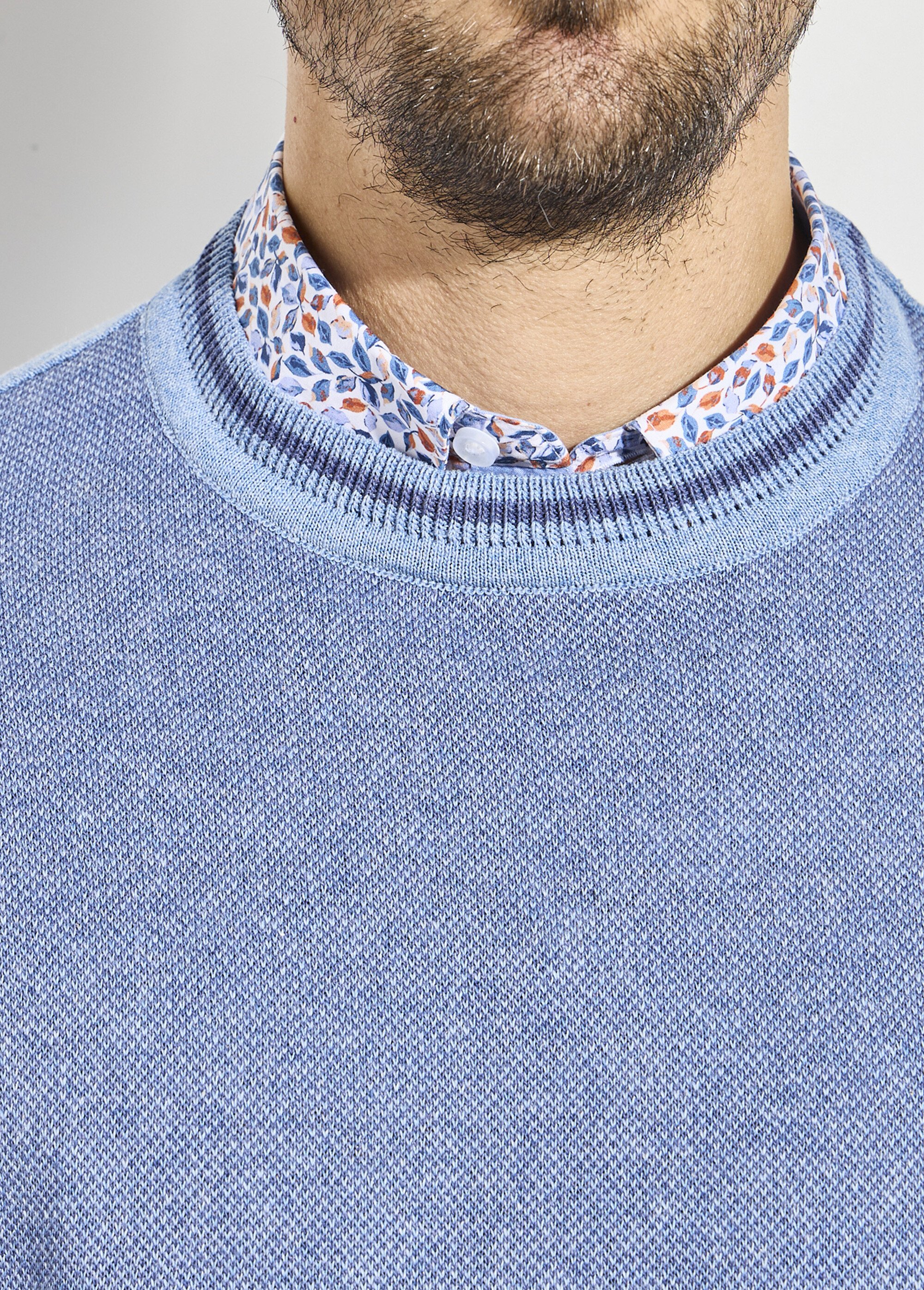 Pull col rond maille caviar coton