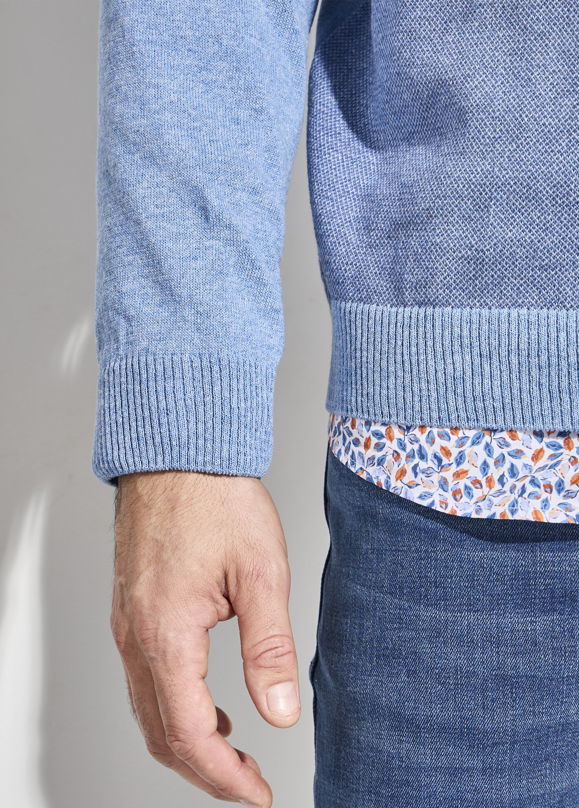 Pull col rond maille caviar coton Homme Bleu FESTIN DE2