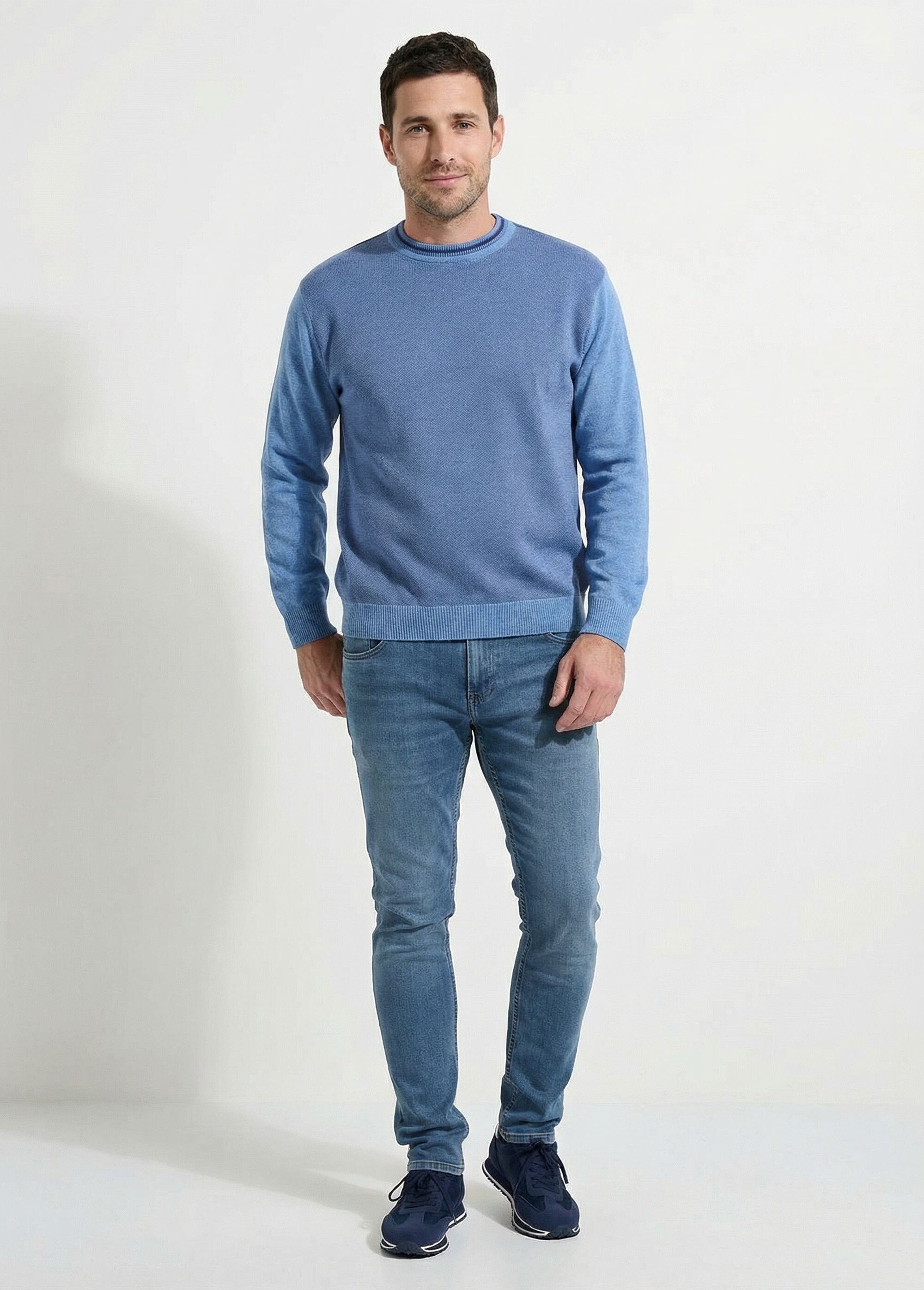 Pull col rond maille caviar coton Homme Bleu FESTIN SF1