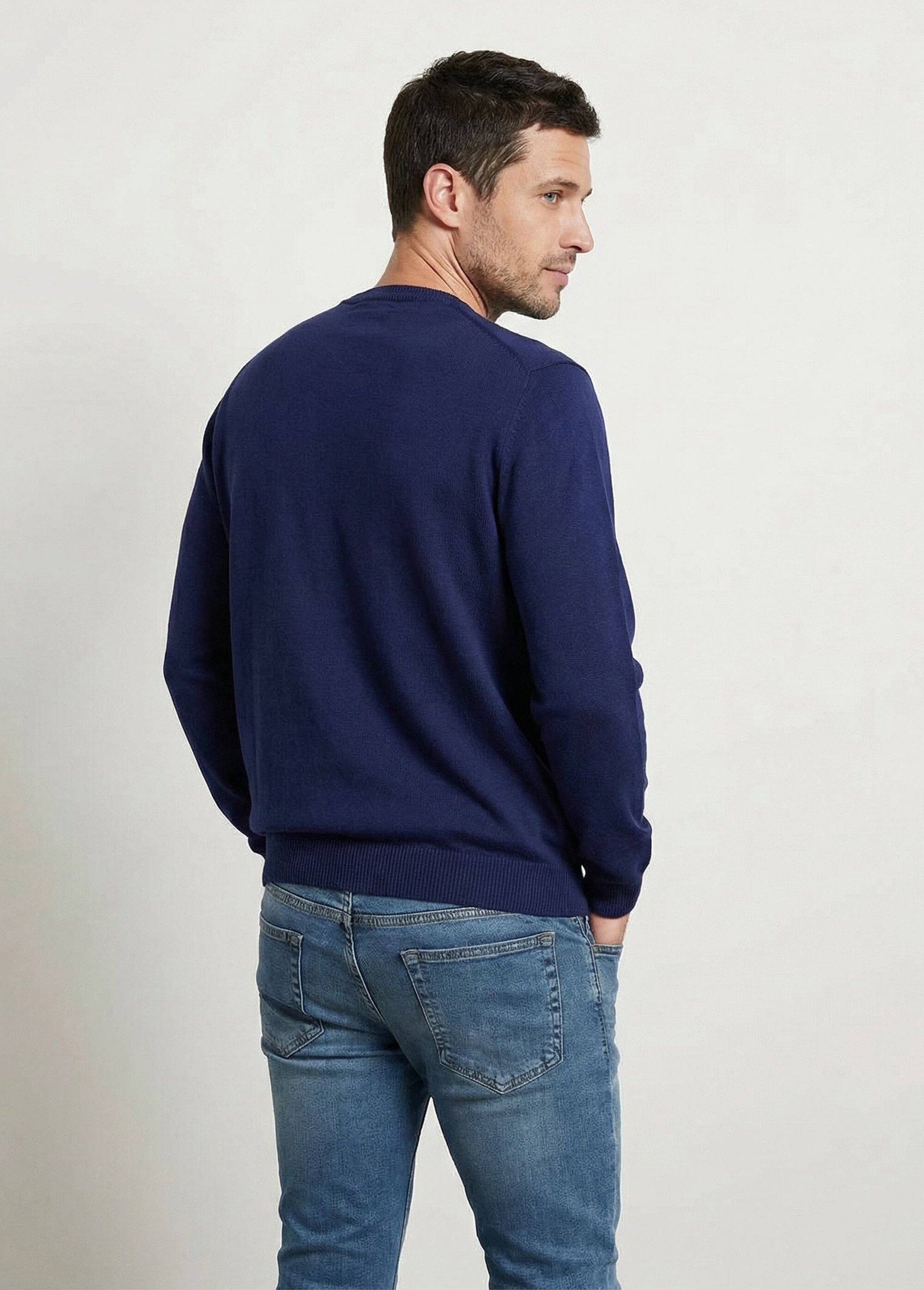 Pull col rond maille caviar coton