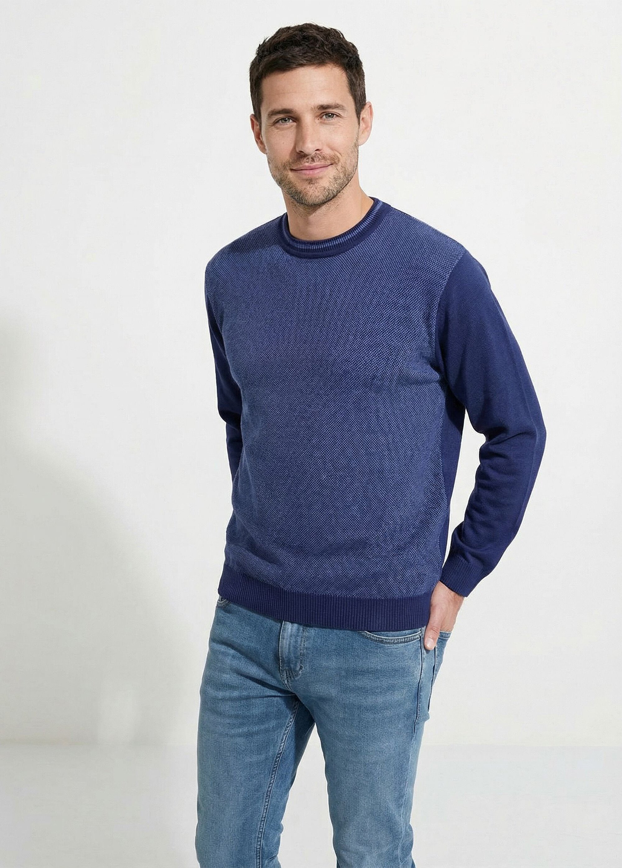 Pull col rond maille caviar coton Homme Bleu FESTIN FA1