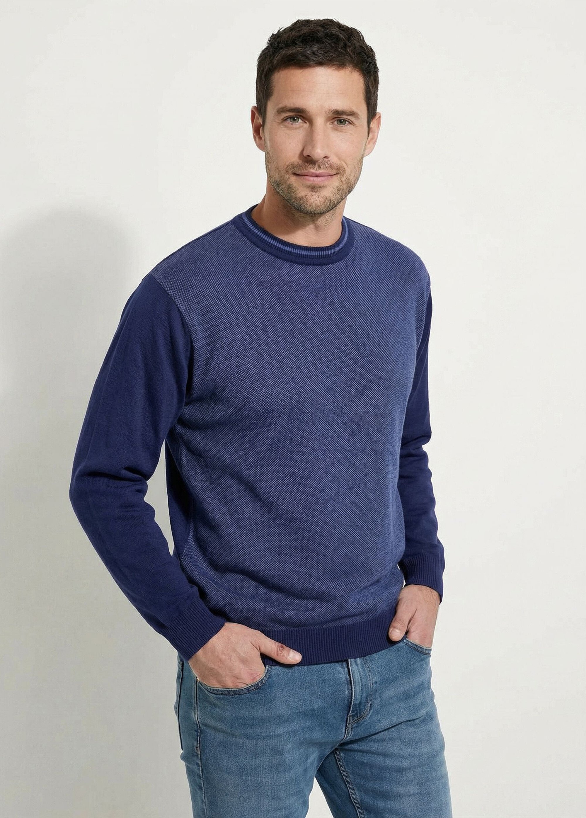 Pull col rond maille caviar coton Homme Bleu FESTIN MV1