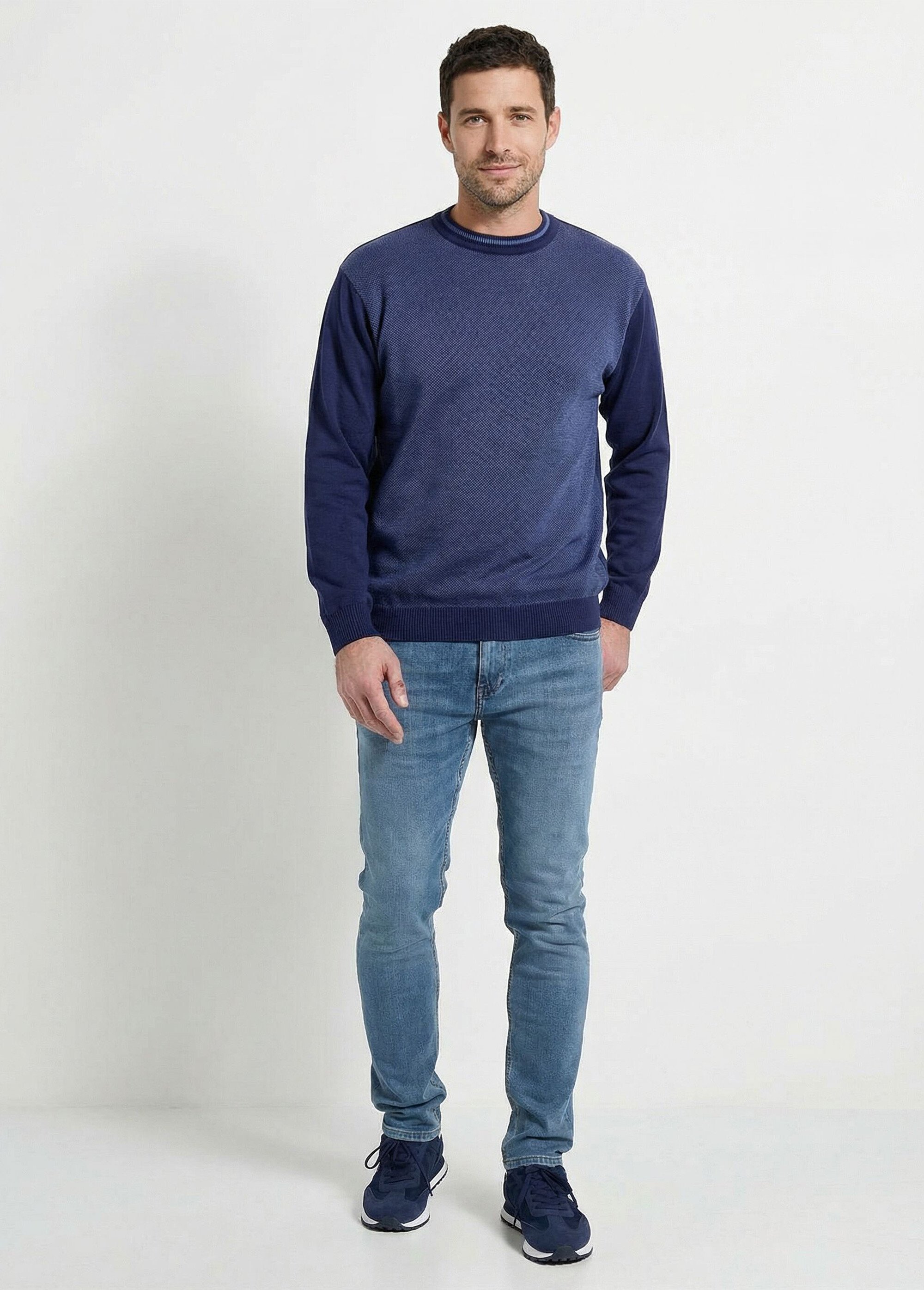 Pull col rond maille caviar coton Homme Bleu FESTIN SF1