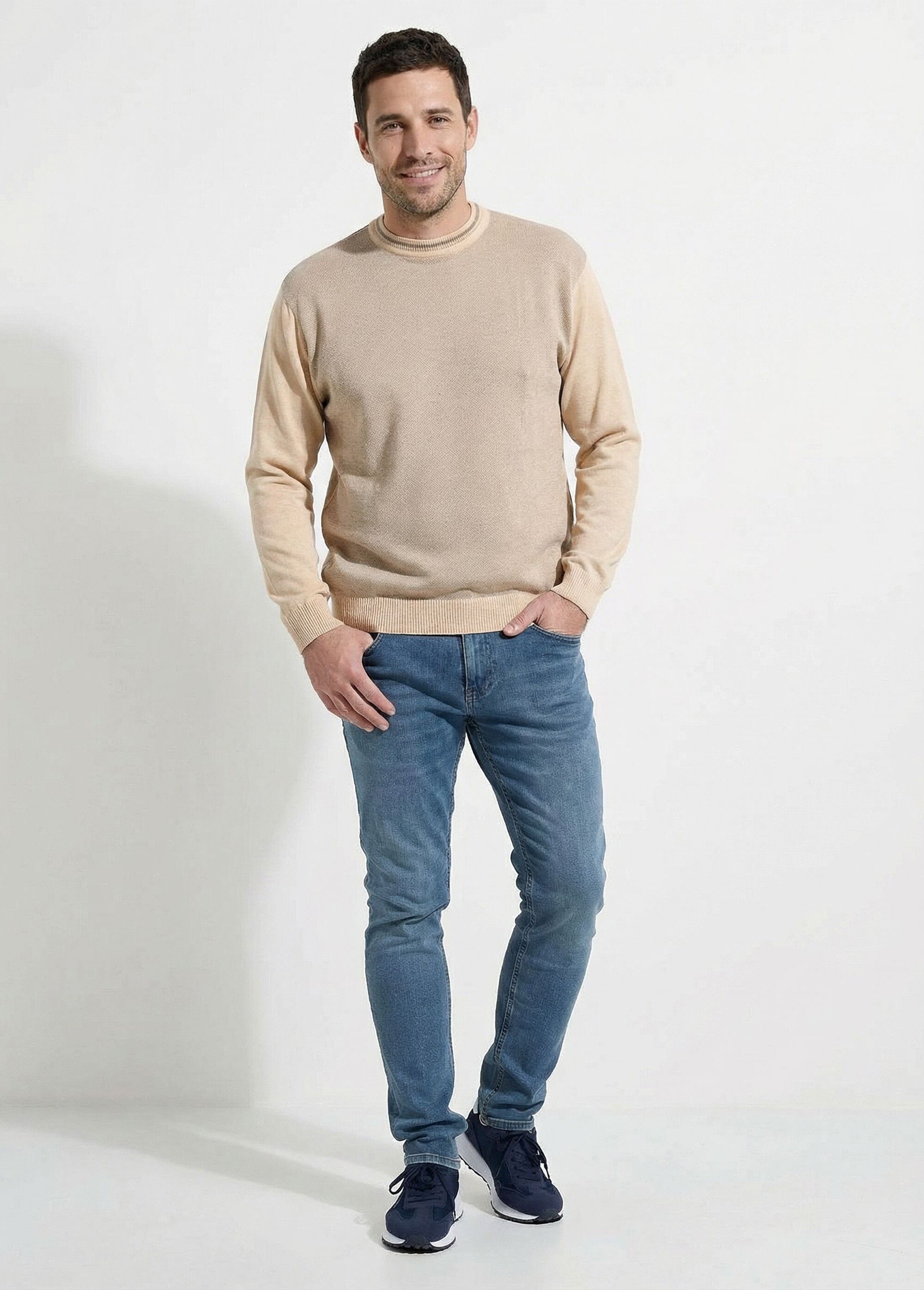 Pull col rond maille caviar coton Homme Beige FESTIN SF1